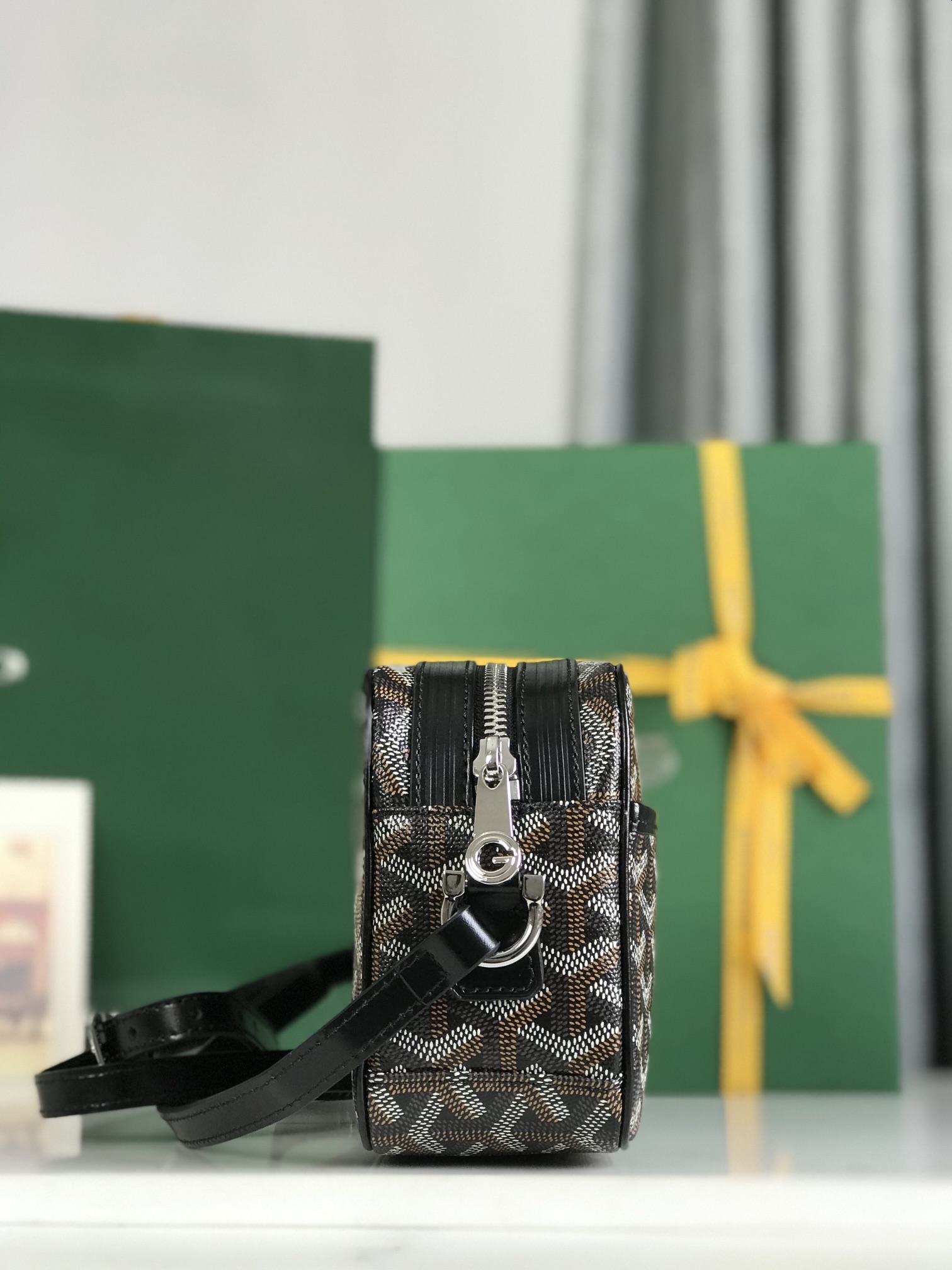 GOYARD Herringbone Cup Vert PM Shoulder Bag PVC black brown