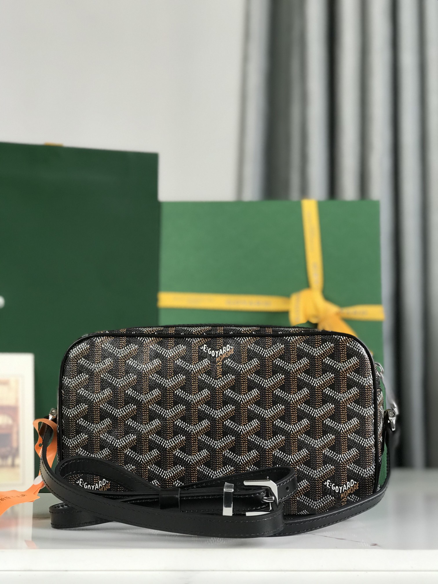 GOYARD Herringbone Cup Vert PM Shoulder Bag PVC black brown