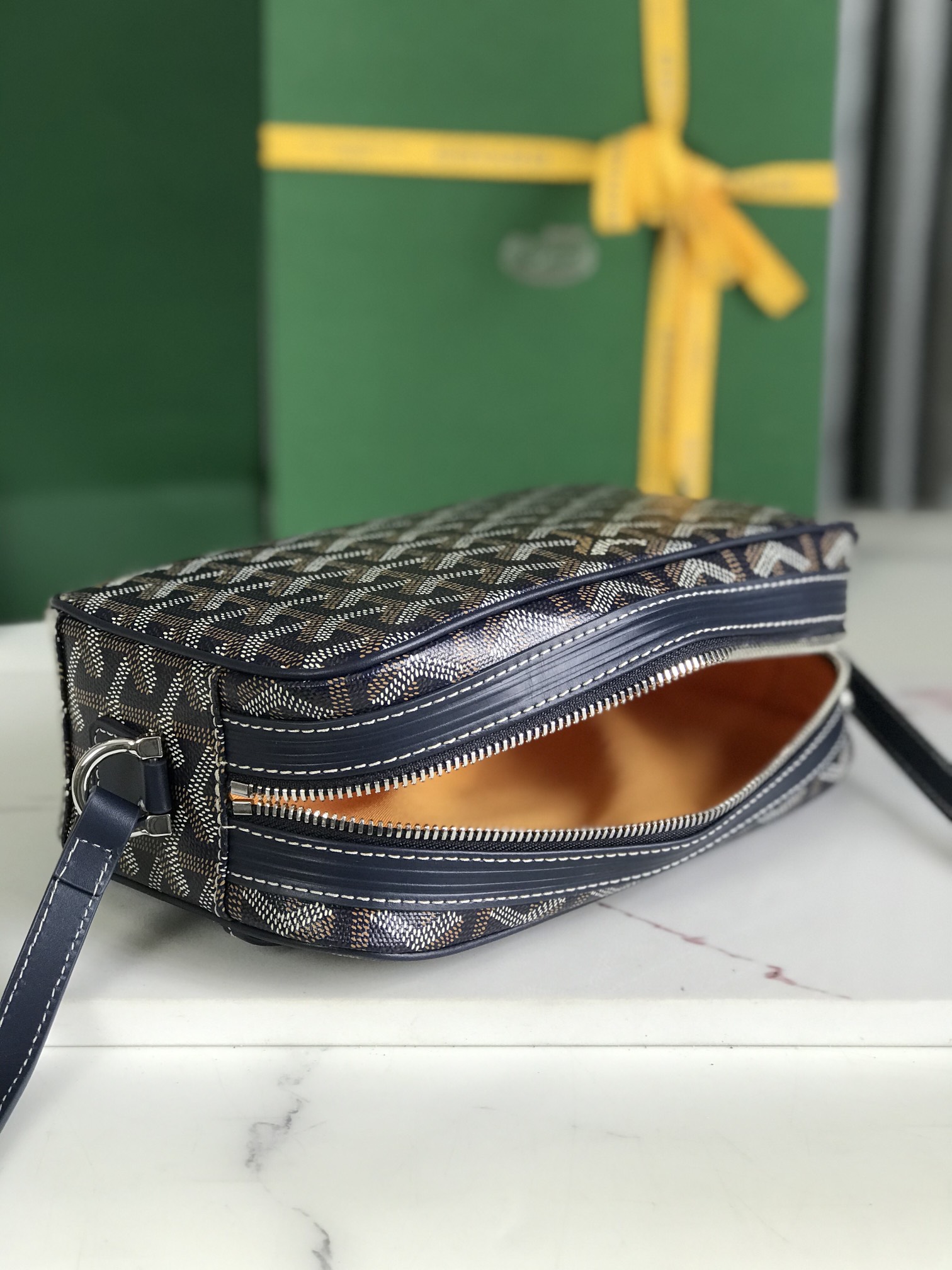 GOYARD Herringbone Cup Vert PM Shoulder Bag PVC navy