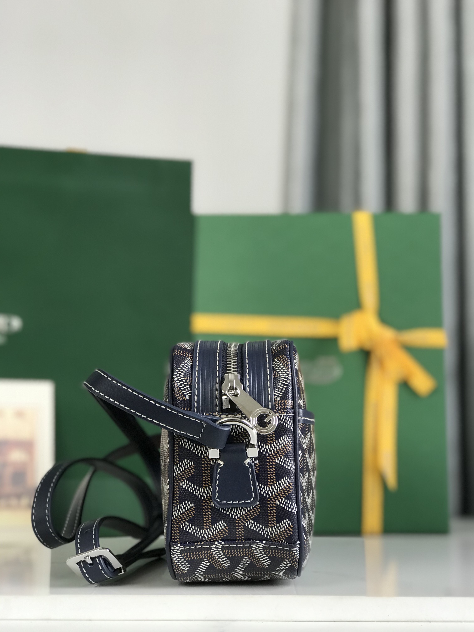 GOYARD Herringbone Cup Vert PM Shoulder Bag PVC navy