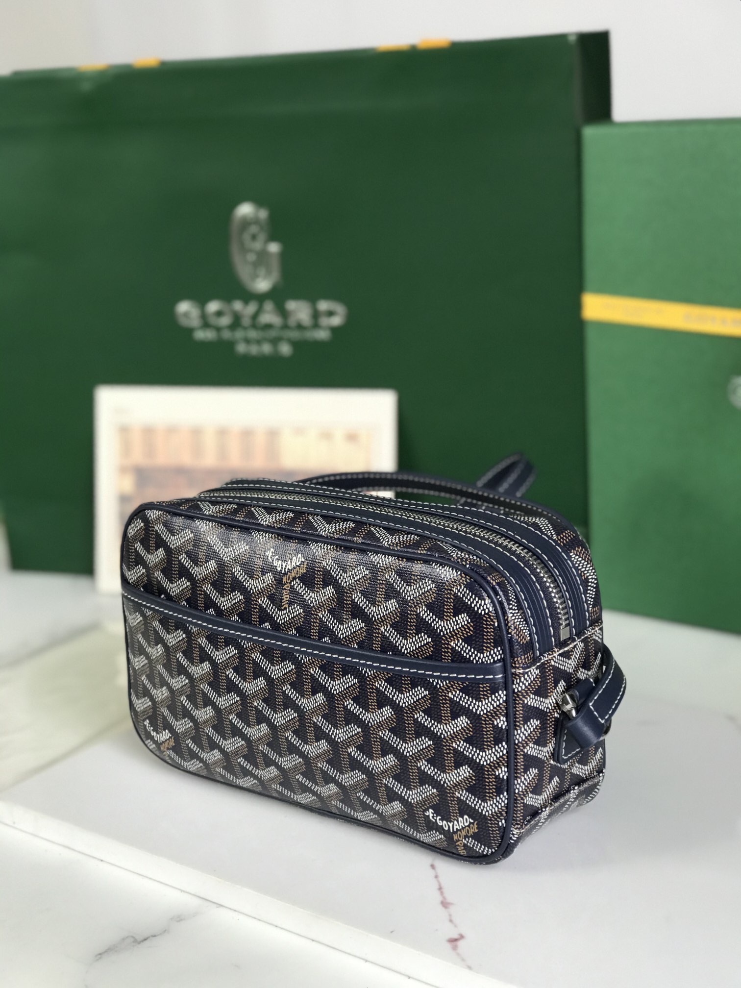 GOYARD Herringbone Cup Vert PM Shoulder Bag PVC navy
