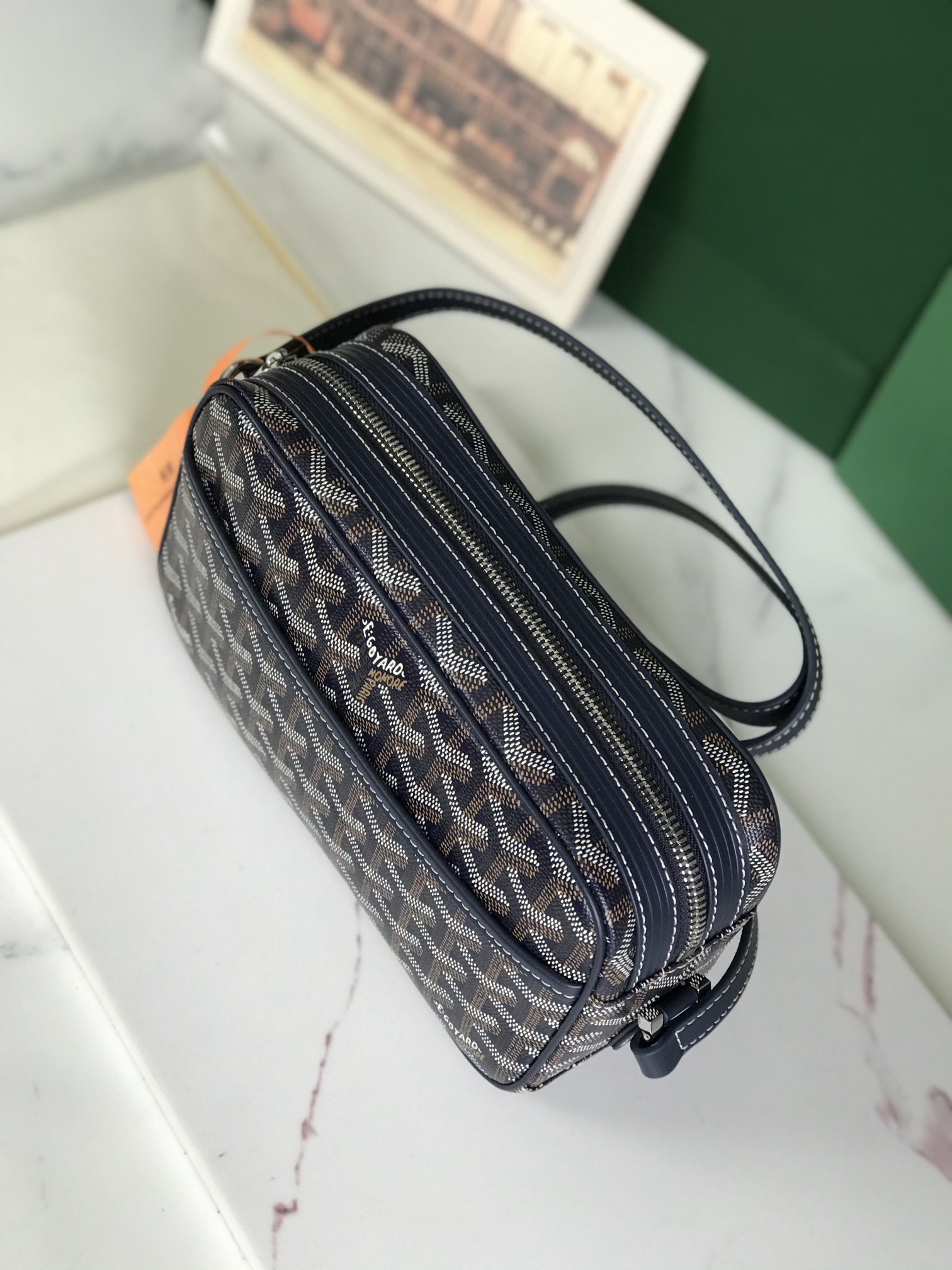 GOYARD Herringbone Cup Vert PM Shoulder Bag PVC navy