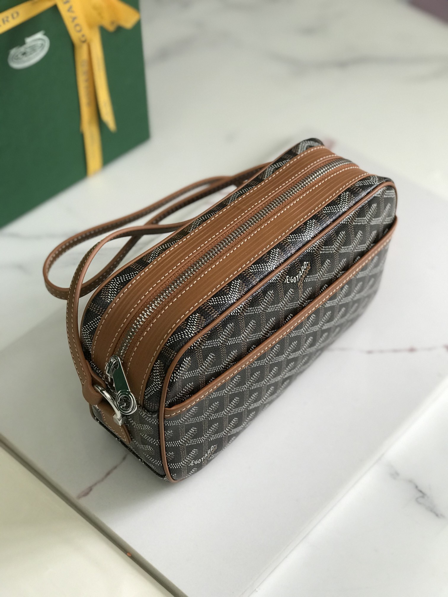 GOYARD Herringbone Cup Vert PM Shoulder Bag PVCbrown gray