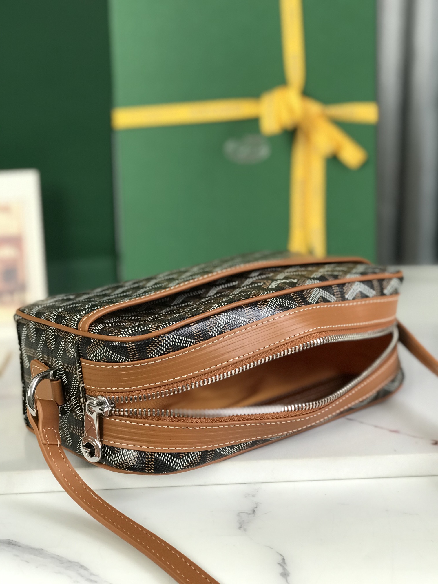 GOYARD Herringbone Cup Vert PM Shoulder Bag PVCbrown gray