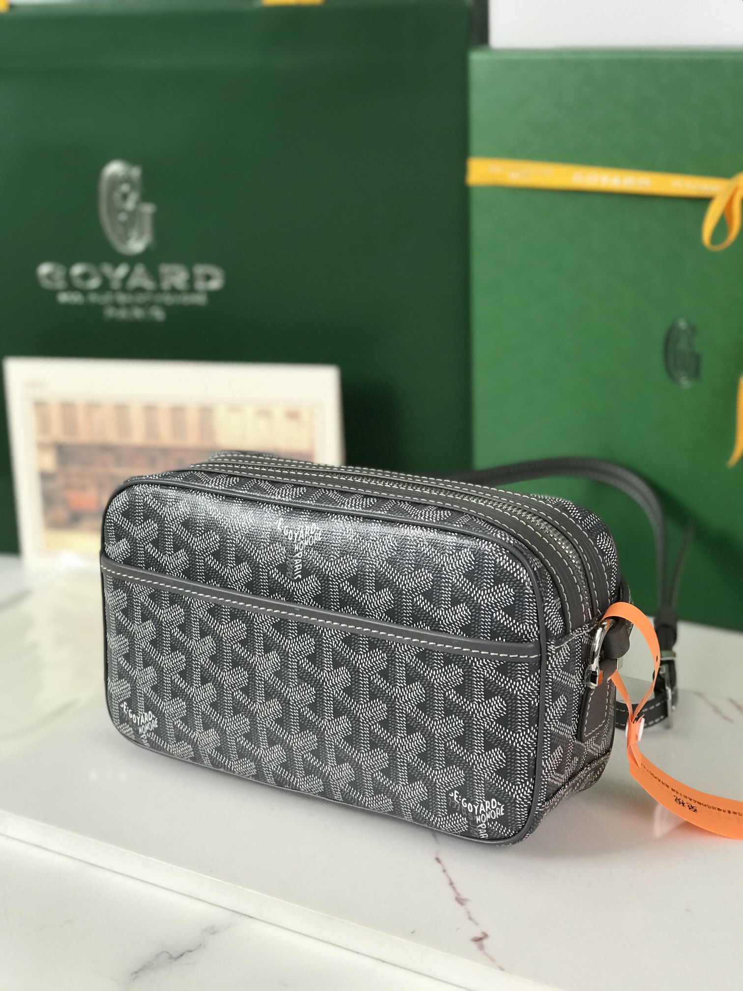 GOYARD Herringbone Cup Vert PM Shoulder Bag PVC black gray