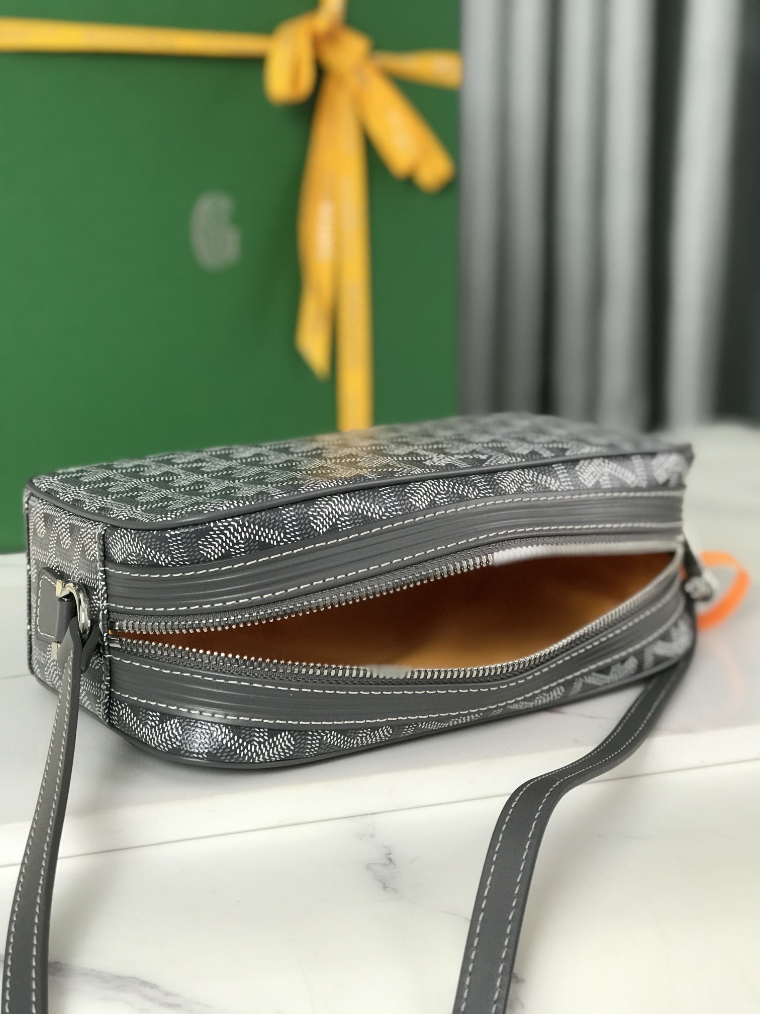 GOYARD Herringbone Cup Vert PM Shoulder Bag PVC black gray