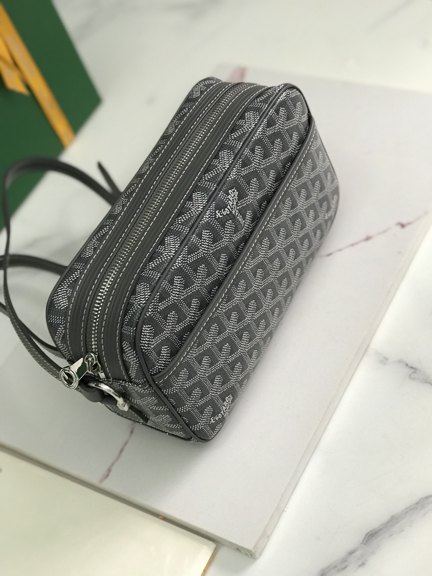 GOYARD Herringbone Cup Vert PM Shoulder Bag PVC black gray