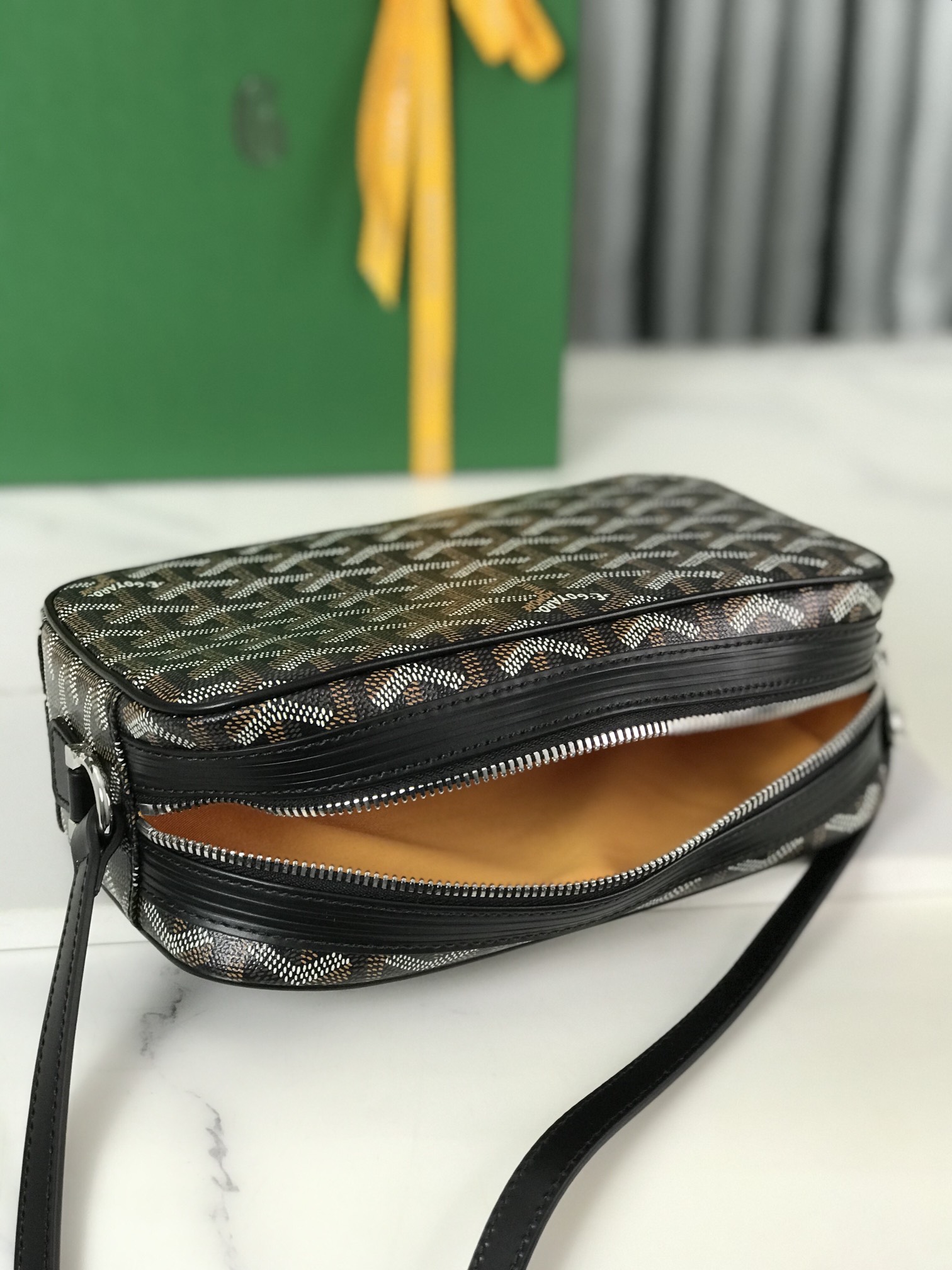 GOYARD Herringbone Cup Vert PM Shoulder Bag PVC black brown
