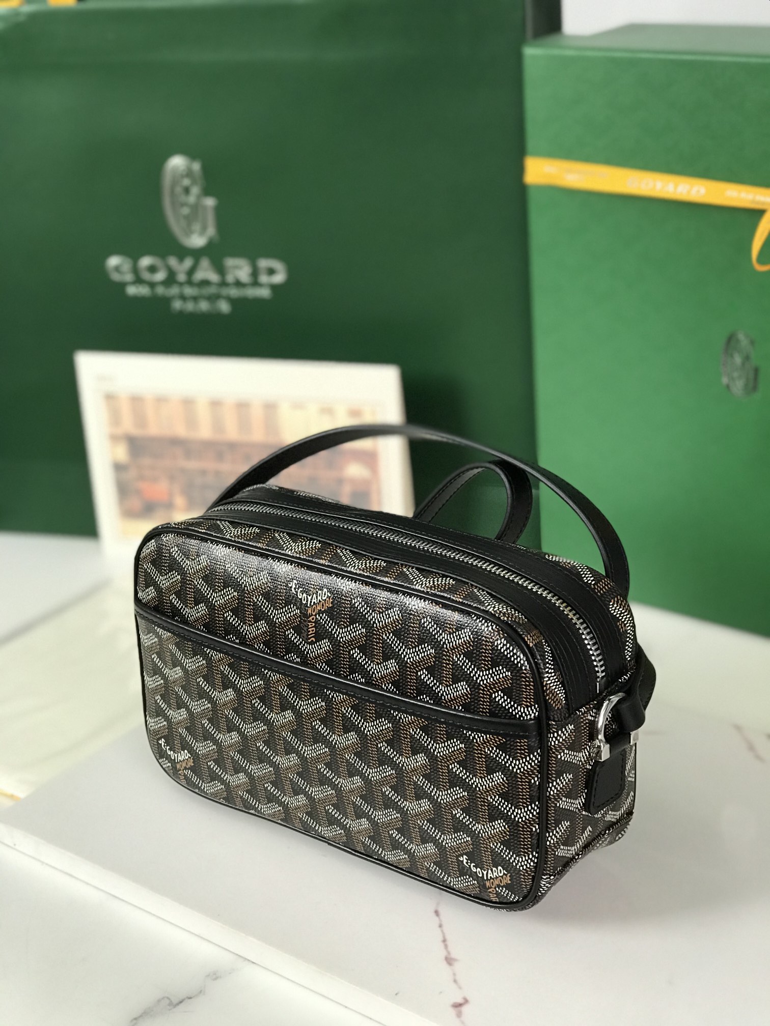 GOYARD Herringbone Cup Vert PM Shoulder Bag PVC black brown