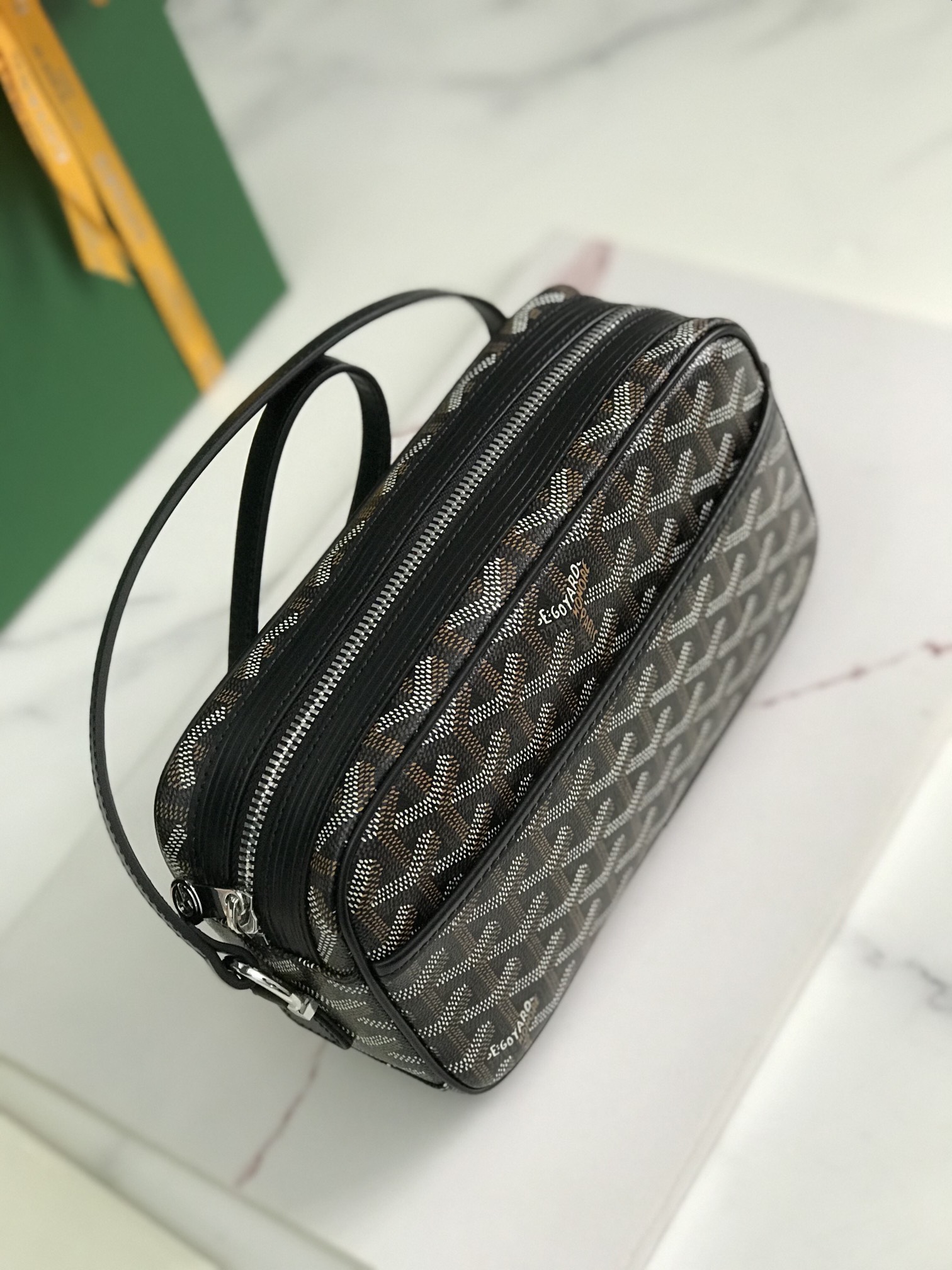 GOYARD Herringbone Cup Vert PM Shoulder Bag PVC black brown