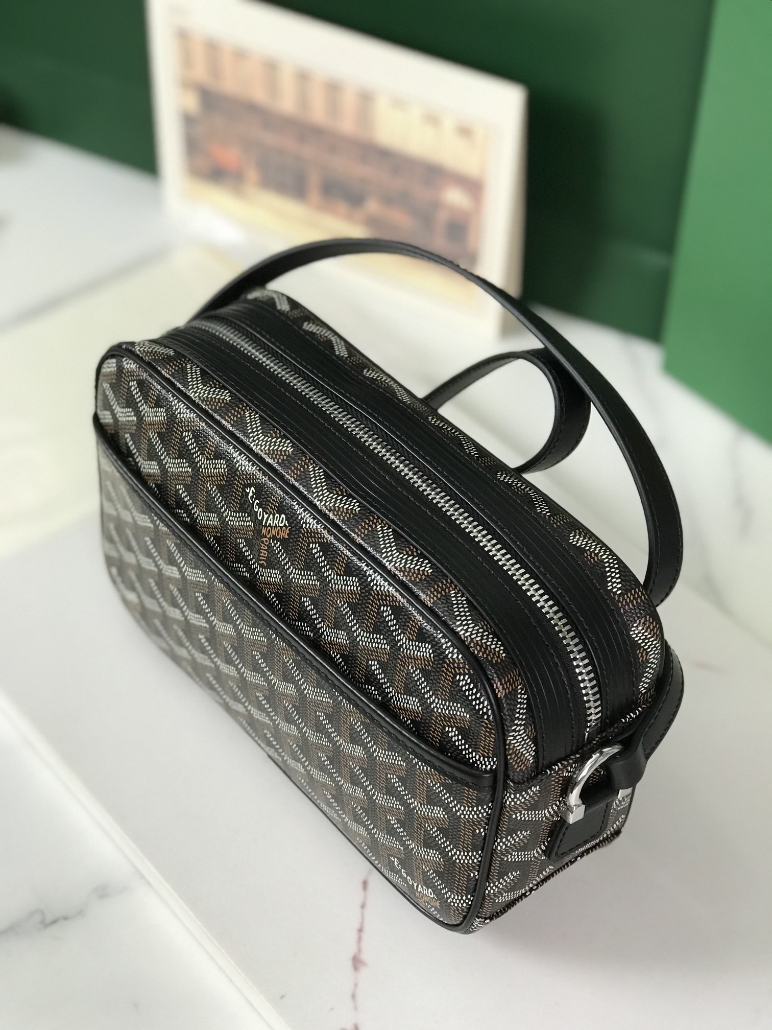 GOYARD Herringbone Cup Vert PM Shoulder Bag PVC black brown
