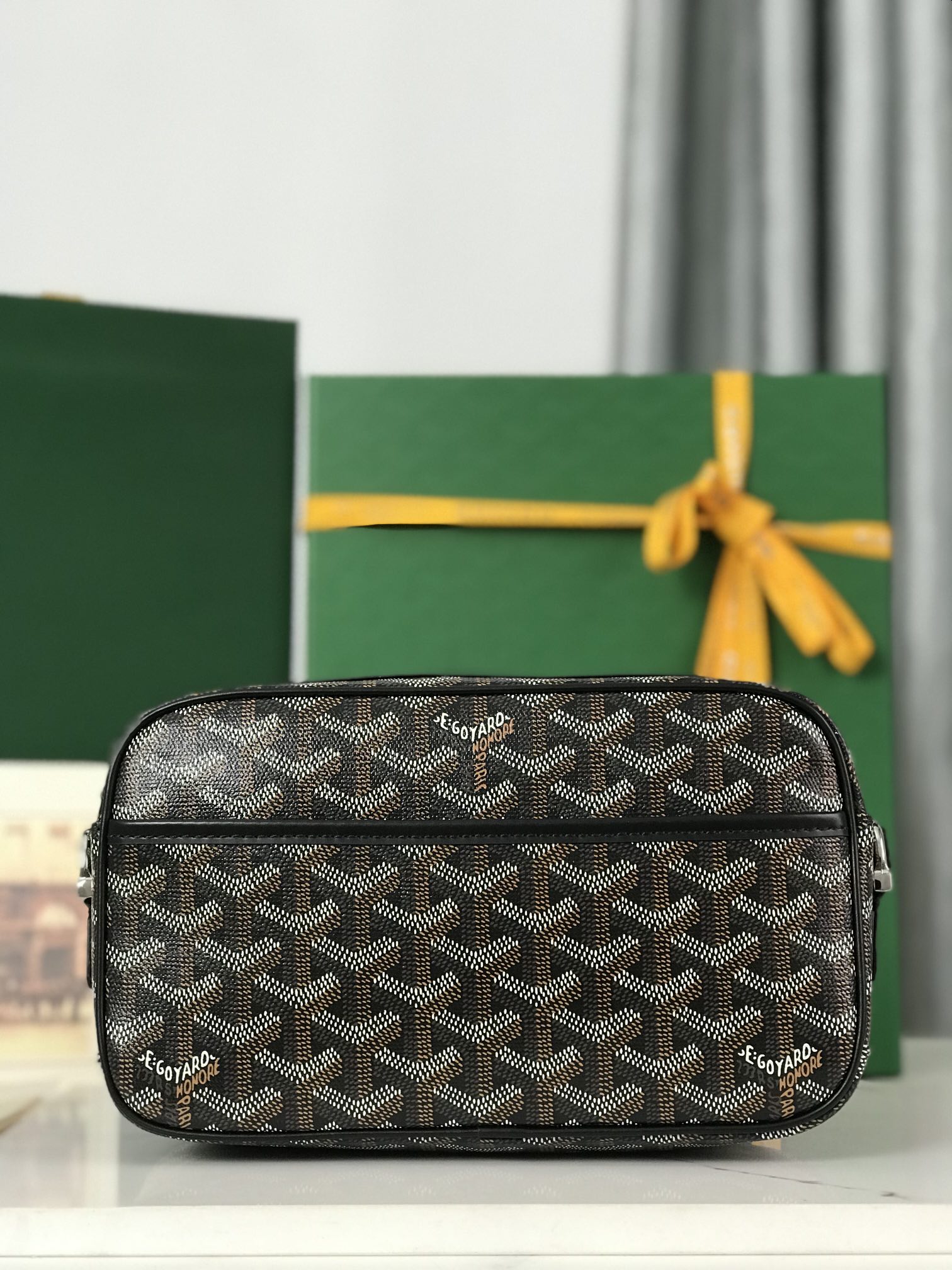 GOYARD Herringbone Cup Vert PM Shoulder Bag PVC black brown
