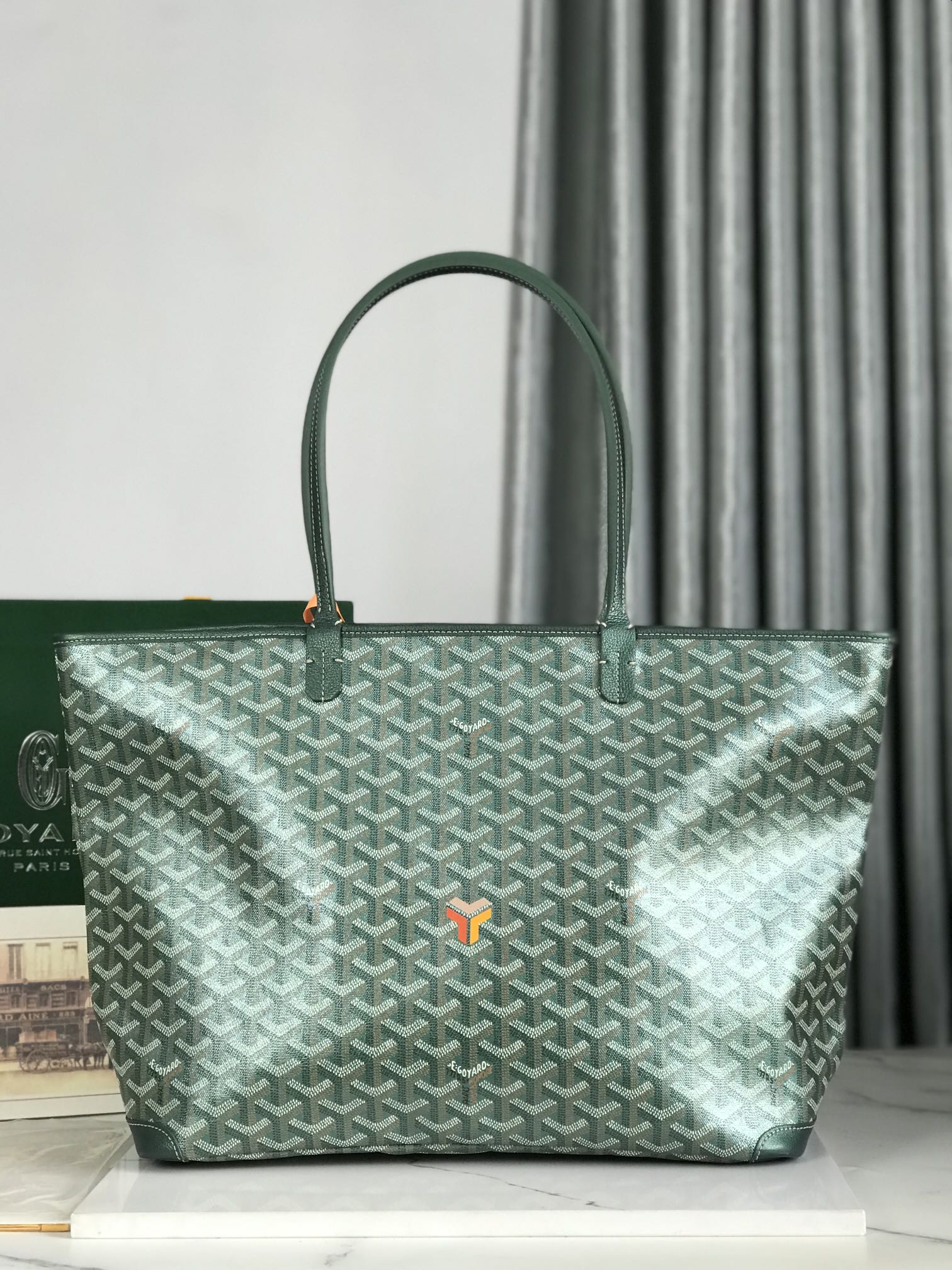 Goyard Goyardine Green Artois Tote PM Palladium