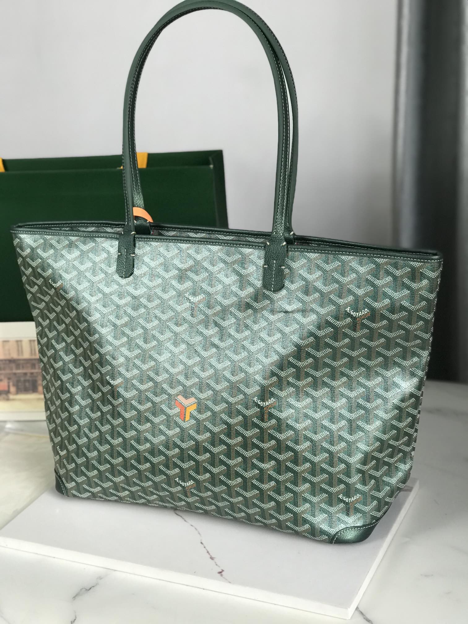 Goyard Goyardine Green Artois Tote PM Palladium