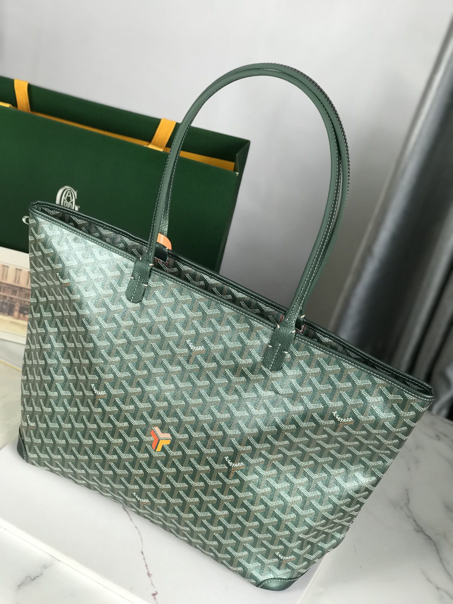 Goyard Goyardine Green Artois Tote PM Palladium