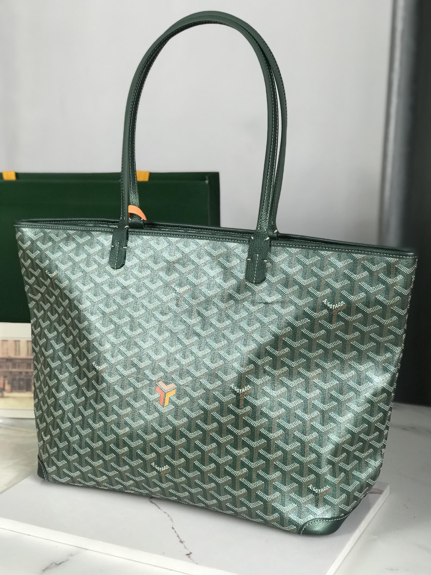 Goyard Goyardine Green Artois Tote PM Palladium
