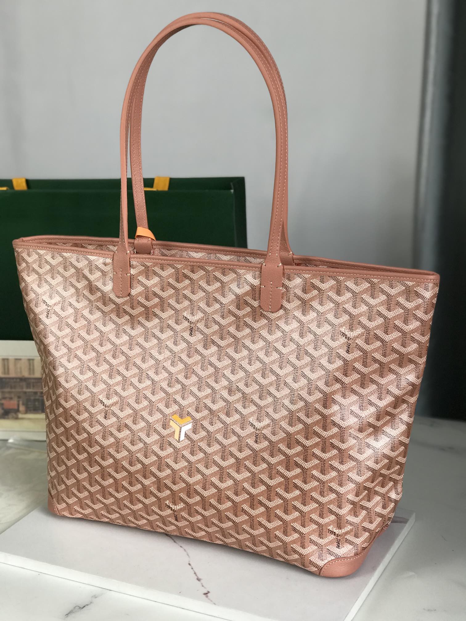 Goyard Goyardine pink Artois Tote PM Palladium