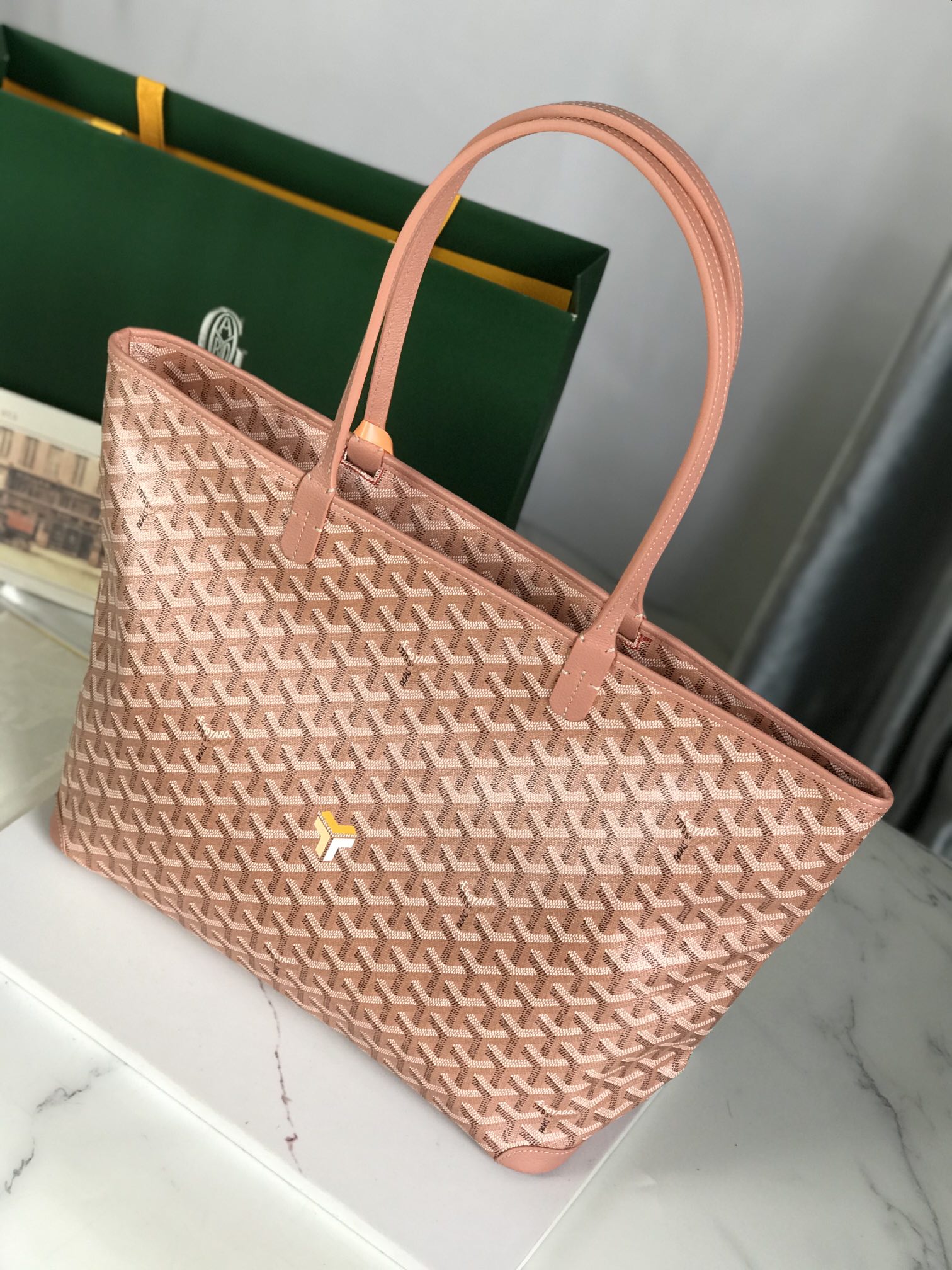 Goyard Goyardine pink Artois Tote PM Palladium
