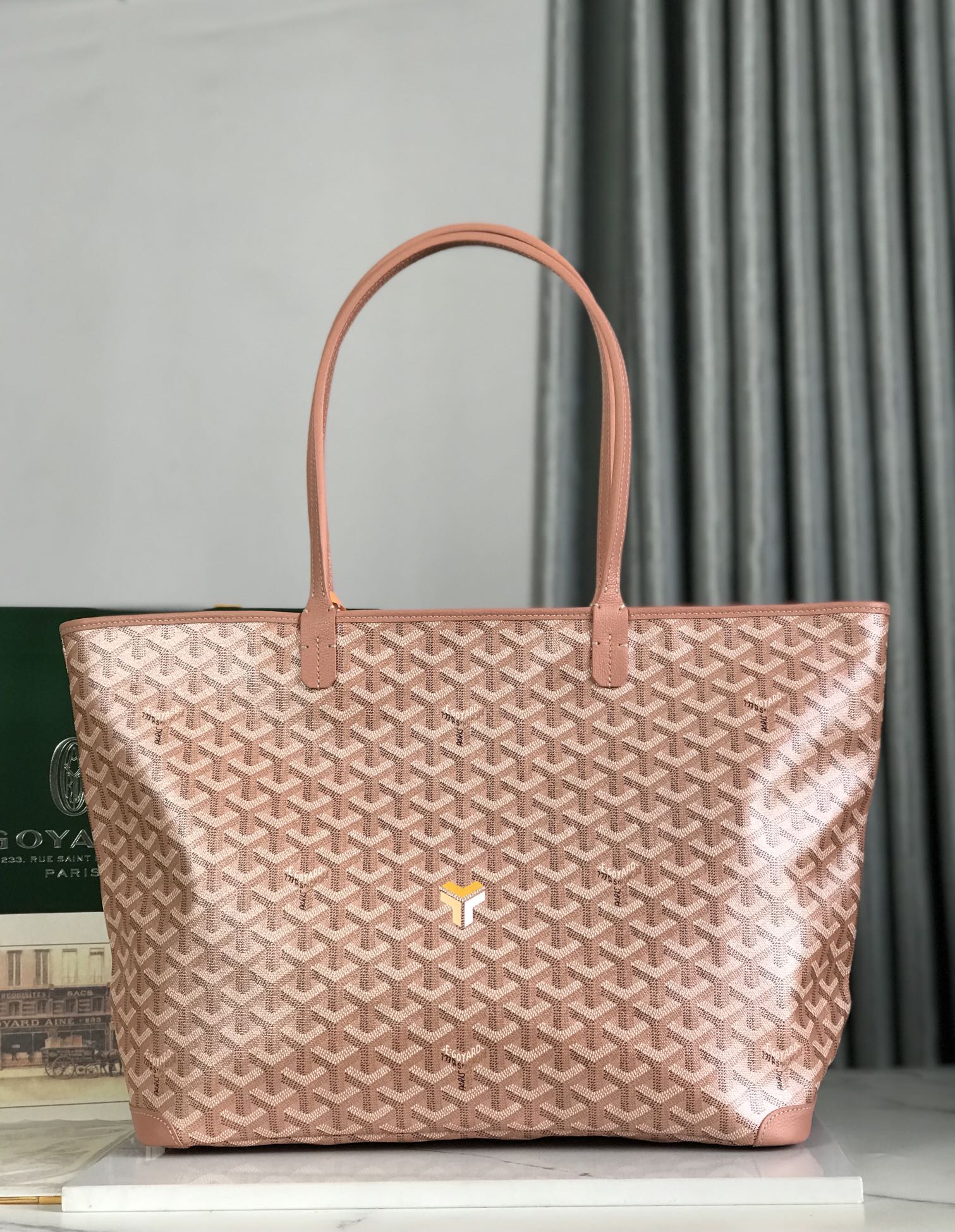 Goyard Goyardine pink Artois Tote PM Palladium