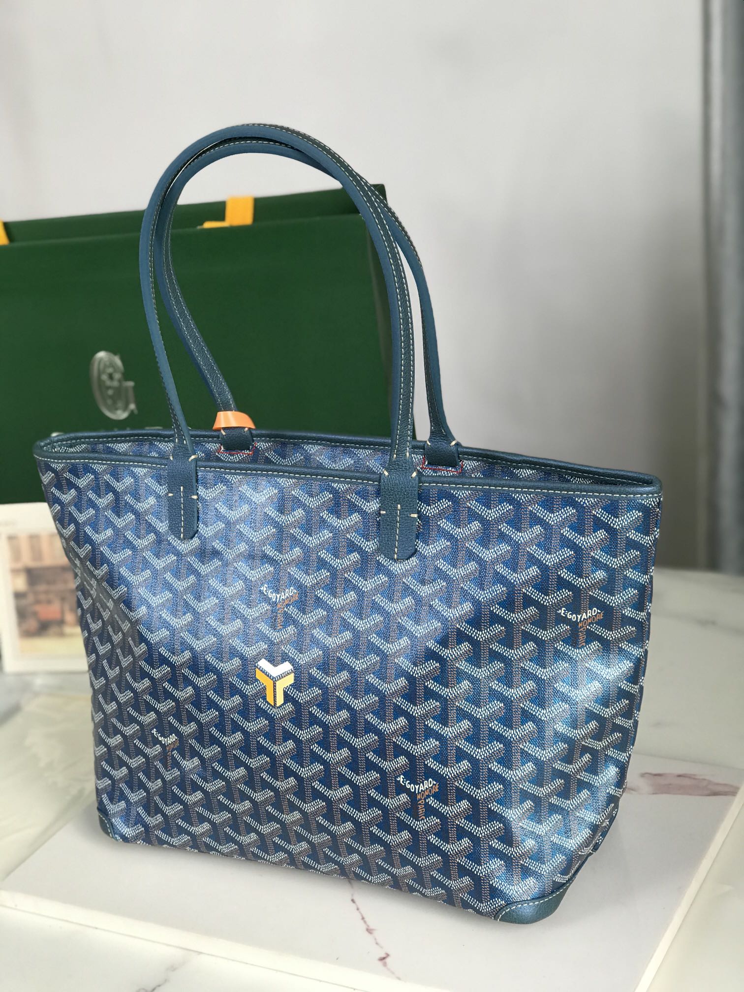 Goyard Goyardine blue Artois Tote PM Palladium