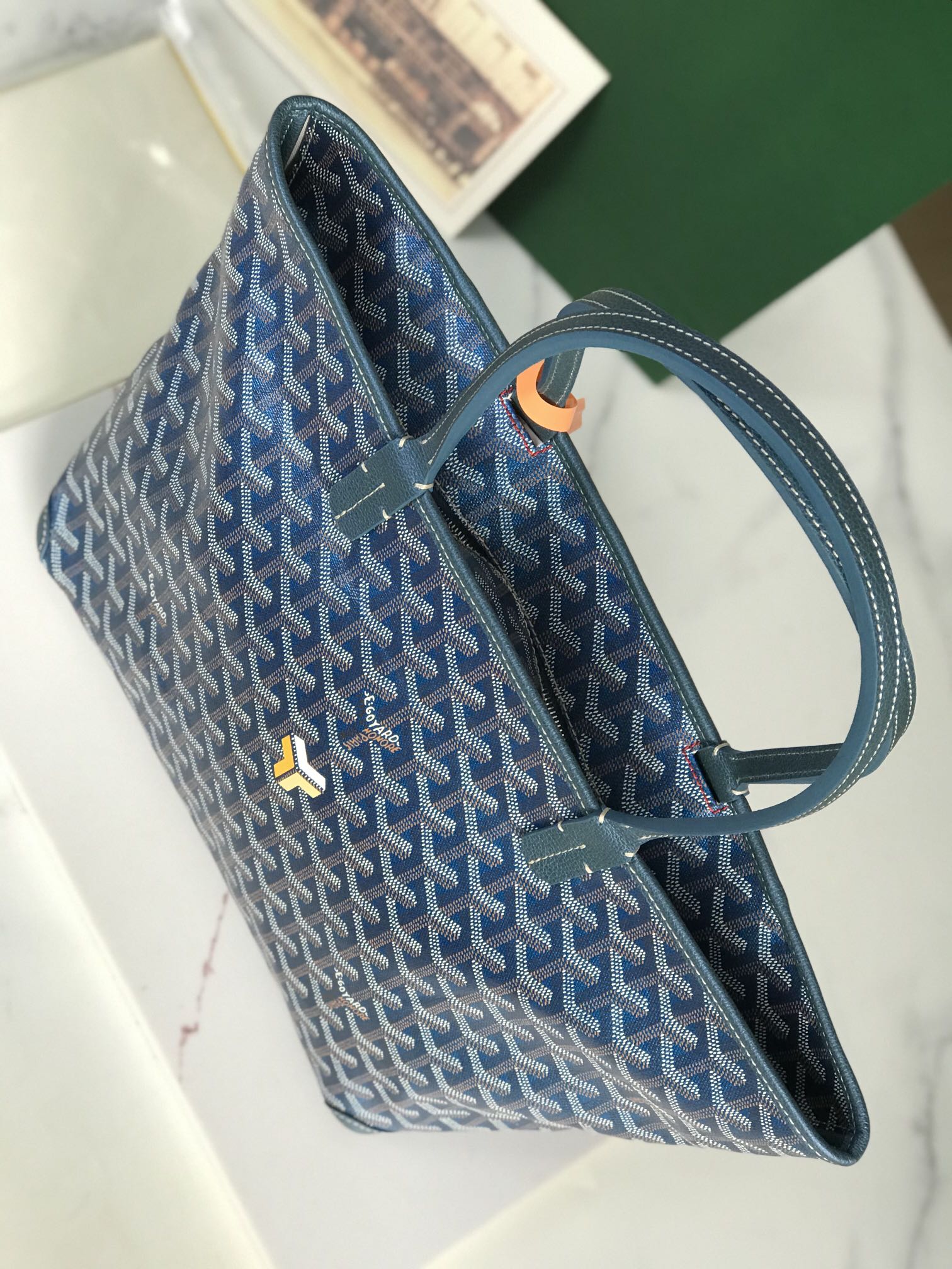 Goyard Goyardine blue Artois Tote PM Palladium