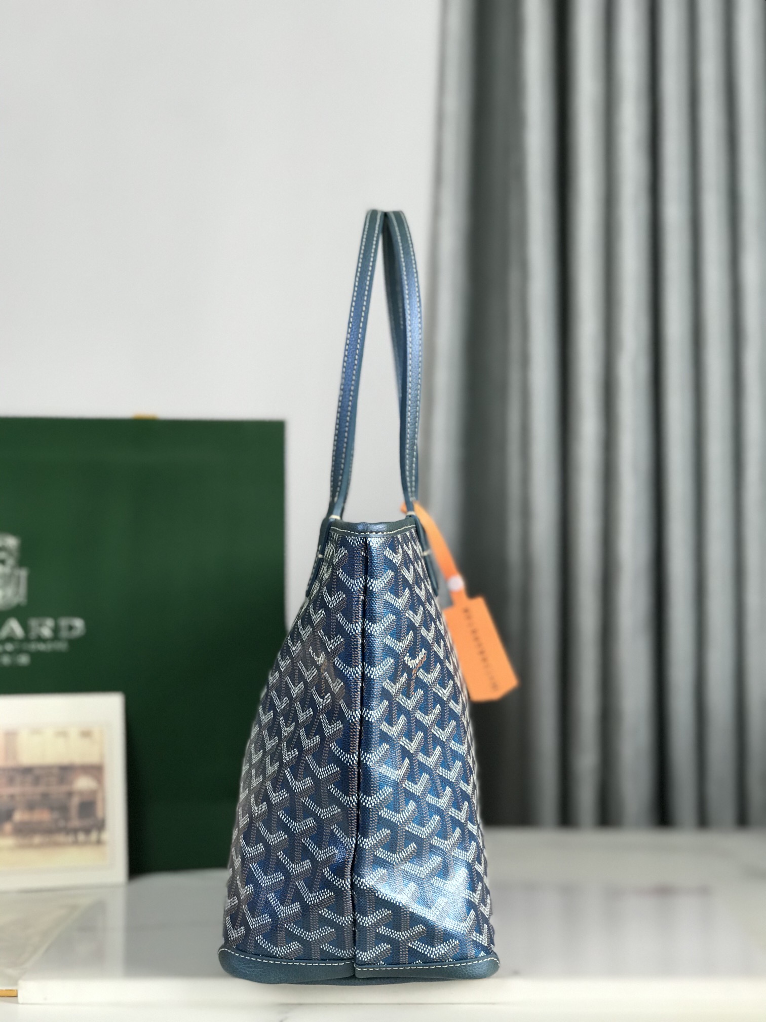 Goyard Goyardine blue Artois Tote PM Palladium
