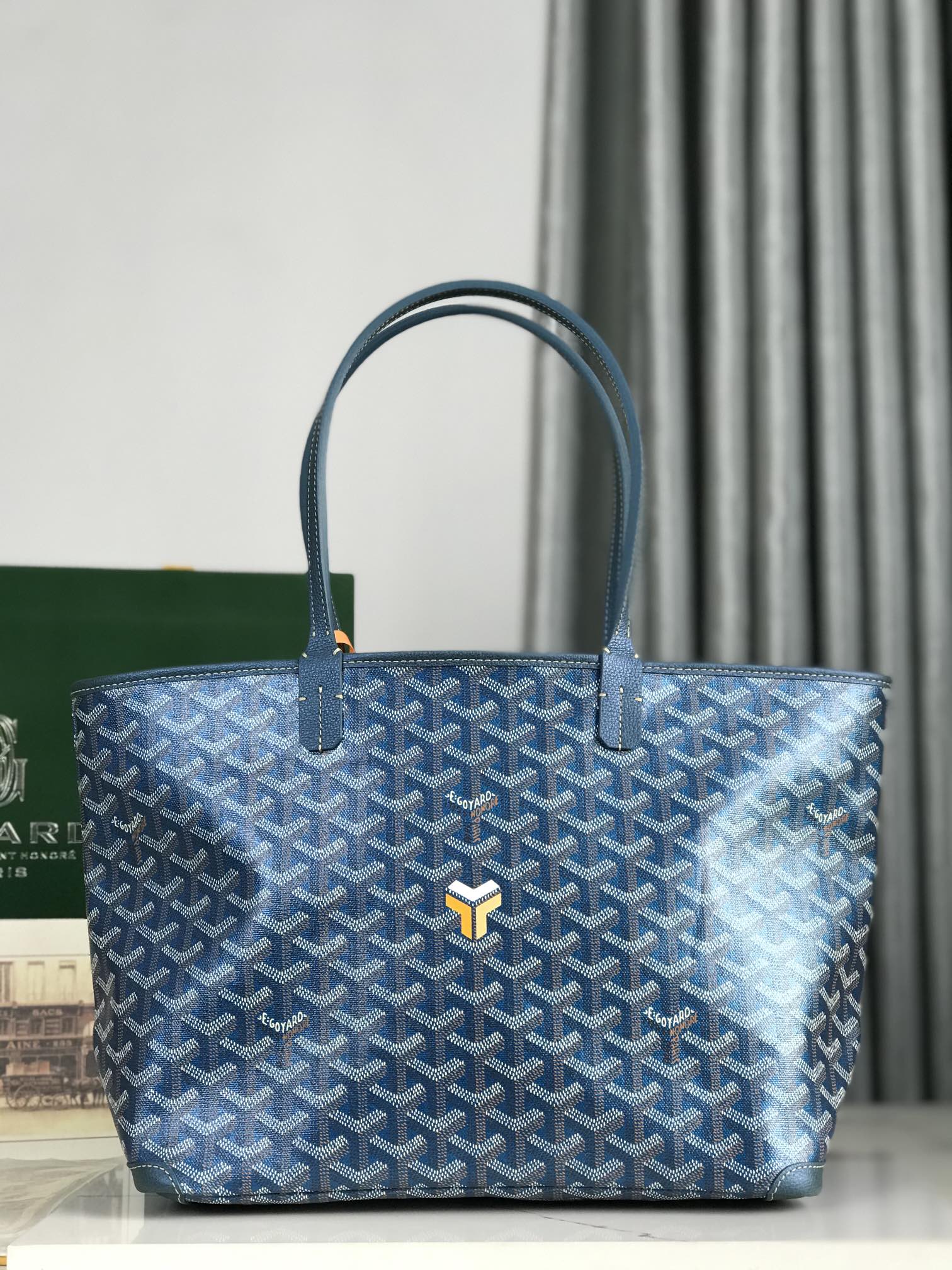 Goyard Goyardine blue Artois Tote PM Palladium