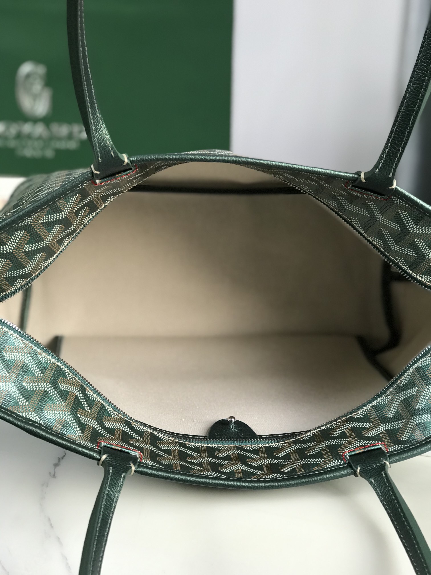 Goyard Goyardine Green Artois Tote PM Palladium