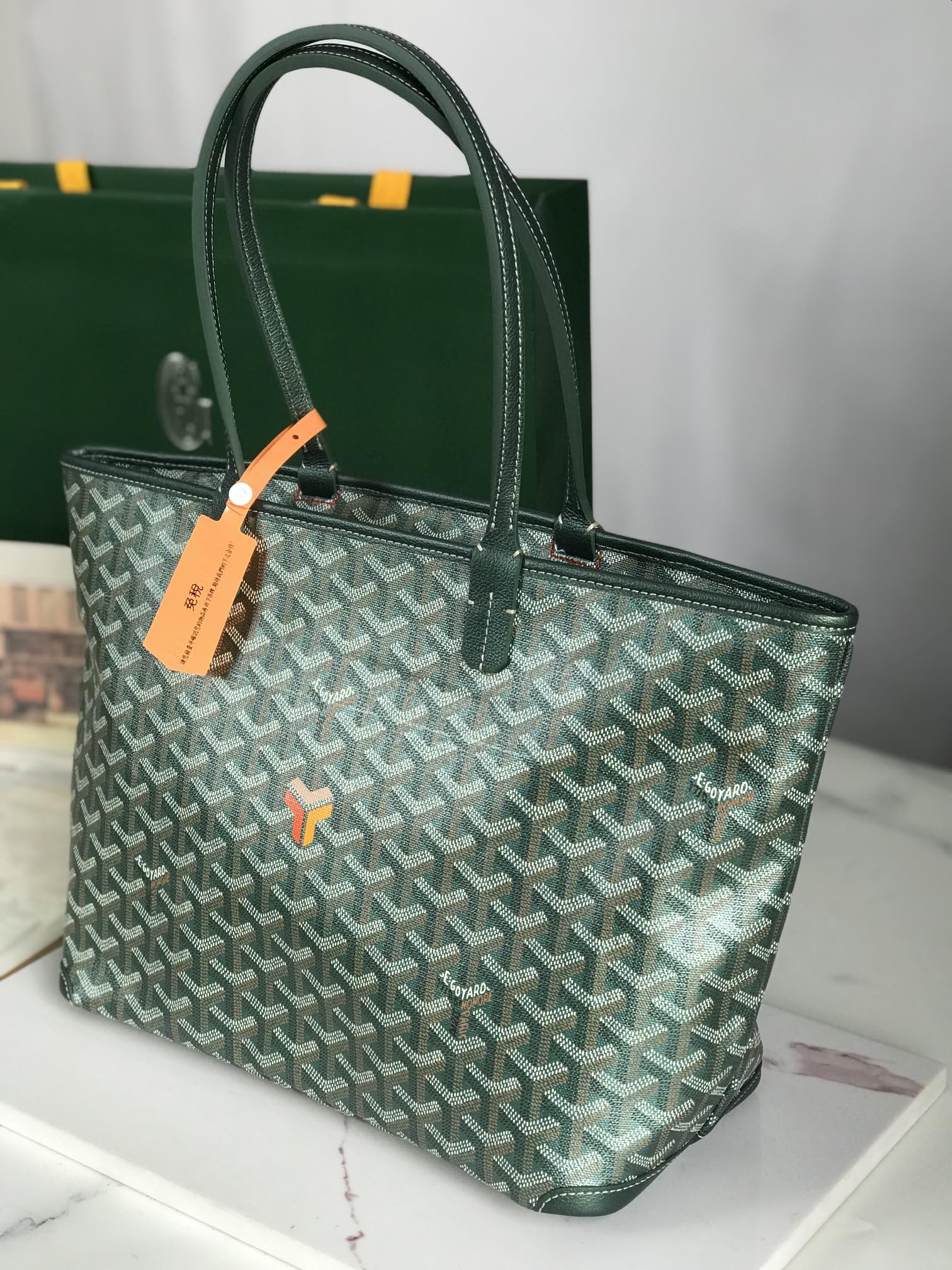 Goyard Goyardine Green Artois Tote PM Palladium