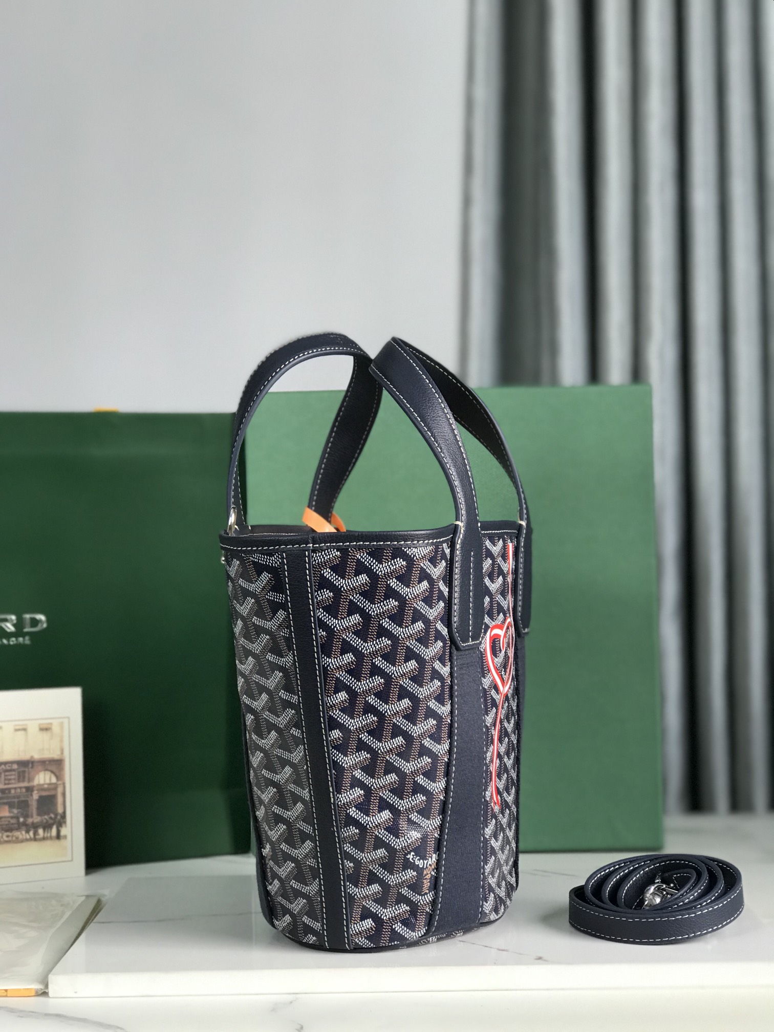Pre-Owned Goyard PM Belharra Tote Printed Coated Canvas  bag in navy