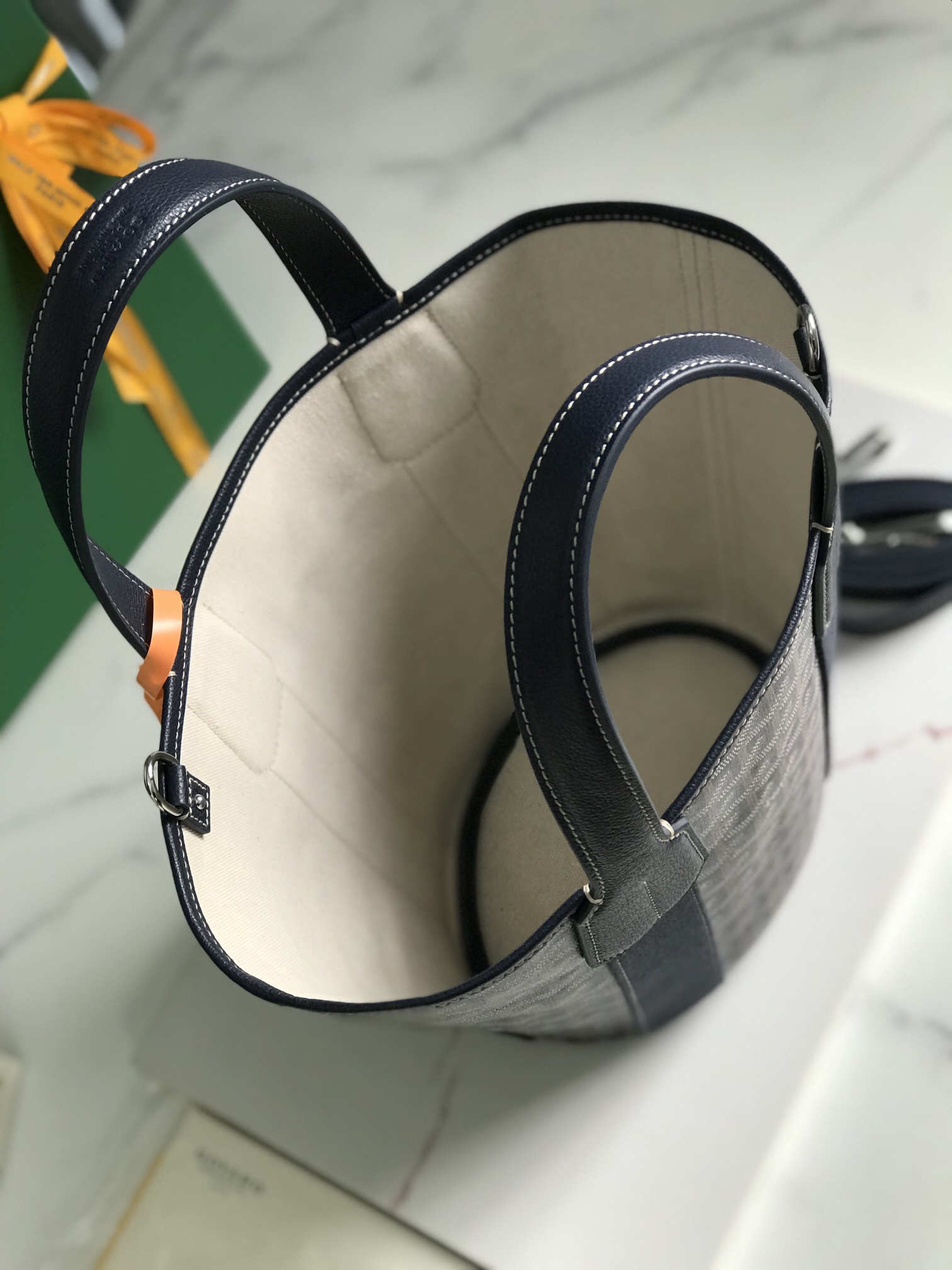 Goyard Goyardine Belharra PM Navy Blue Tote Palladium