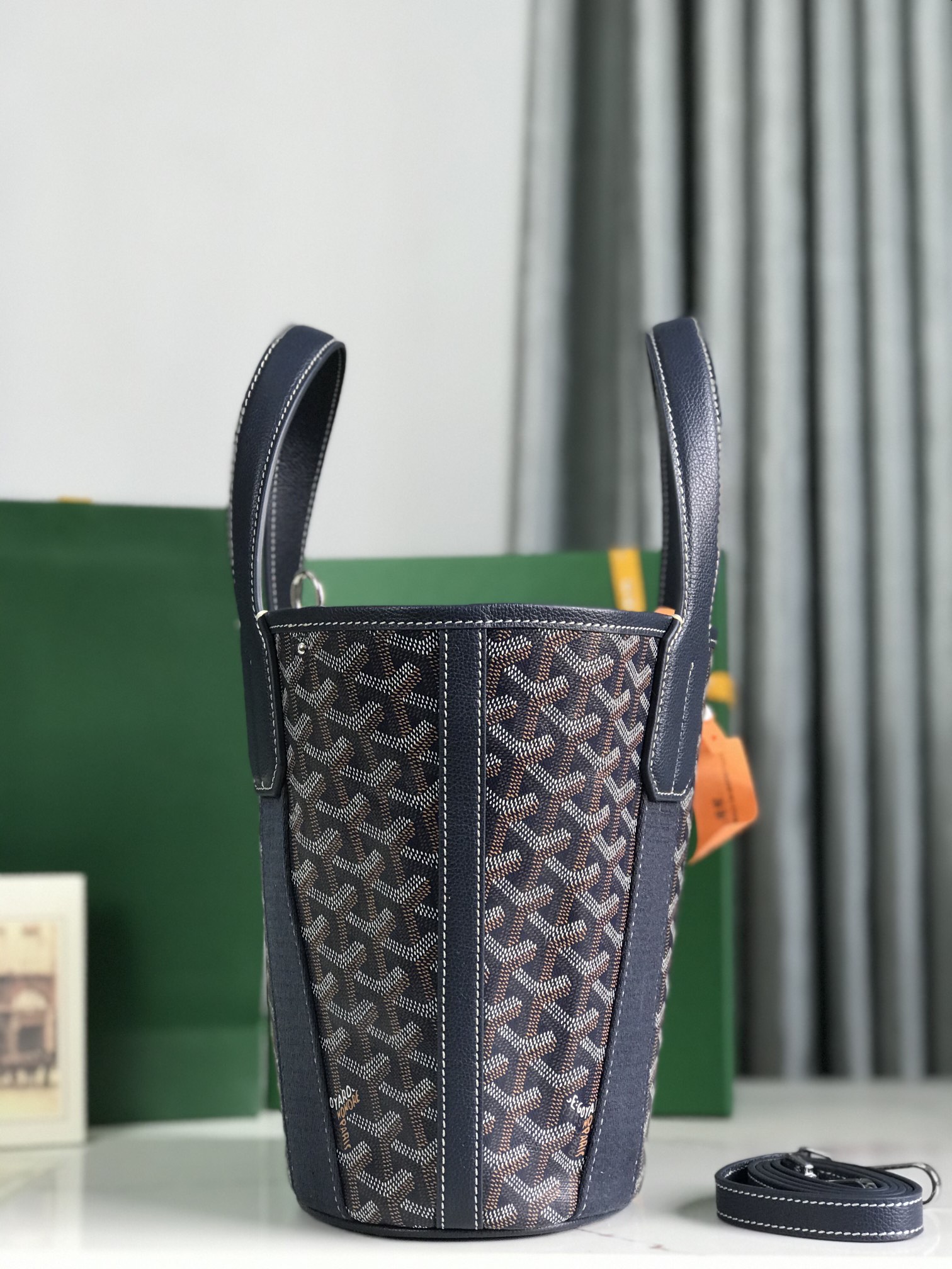 Goyard Goyardine Belharra PM Navy Blue Tote Palladium