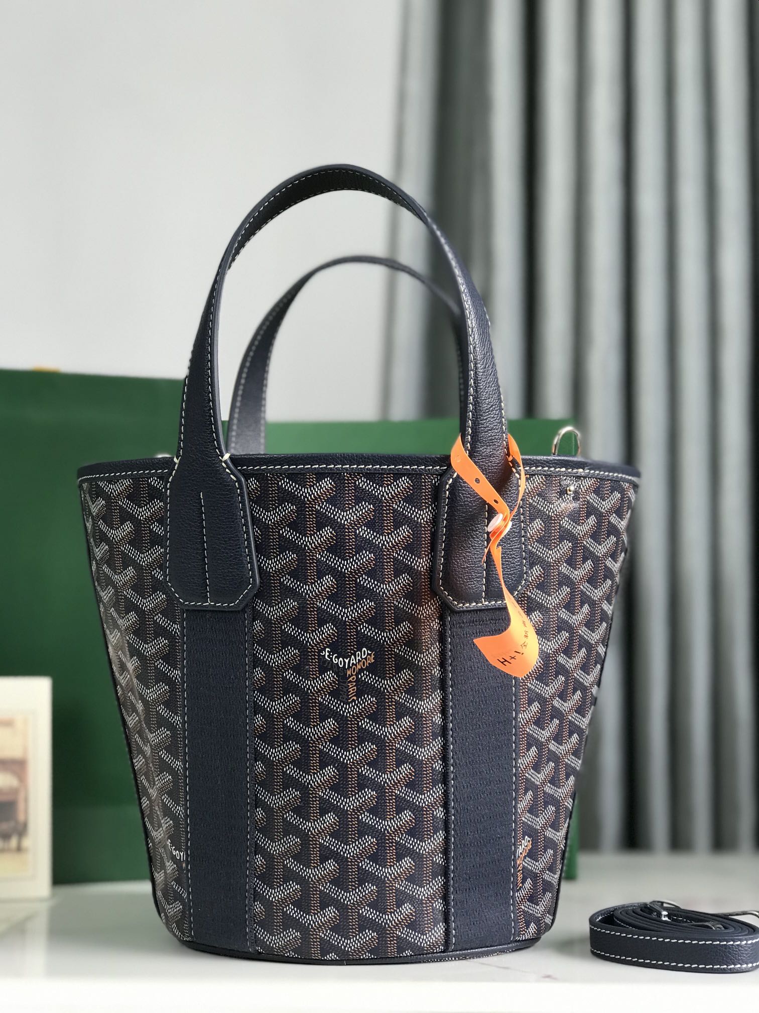 Goyard Goyardine Belharra PM Navy Blue Tote Palladium