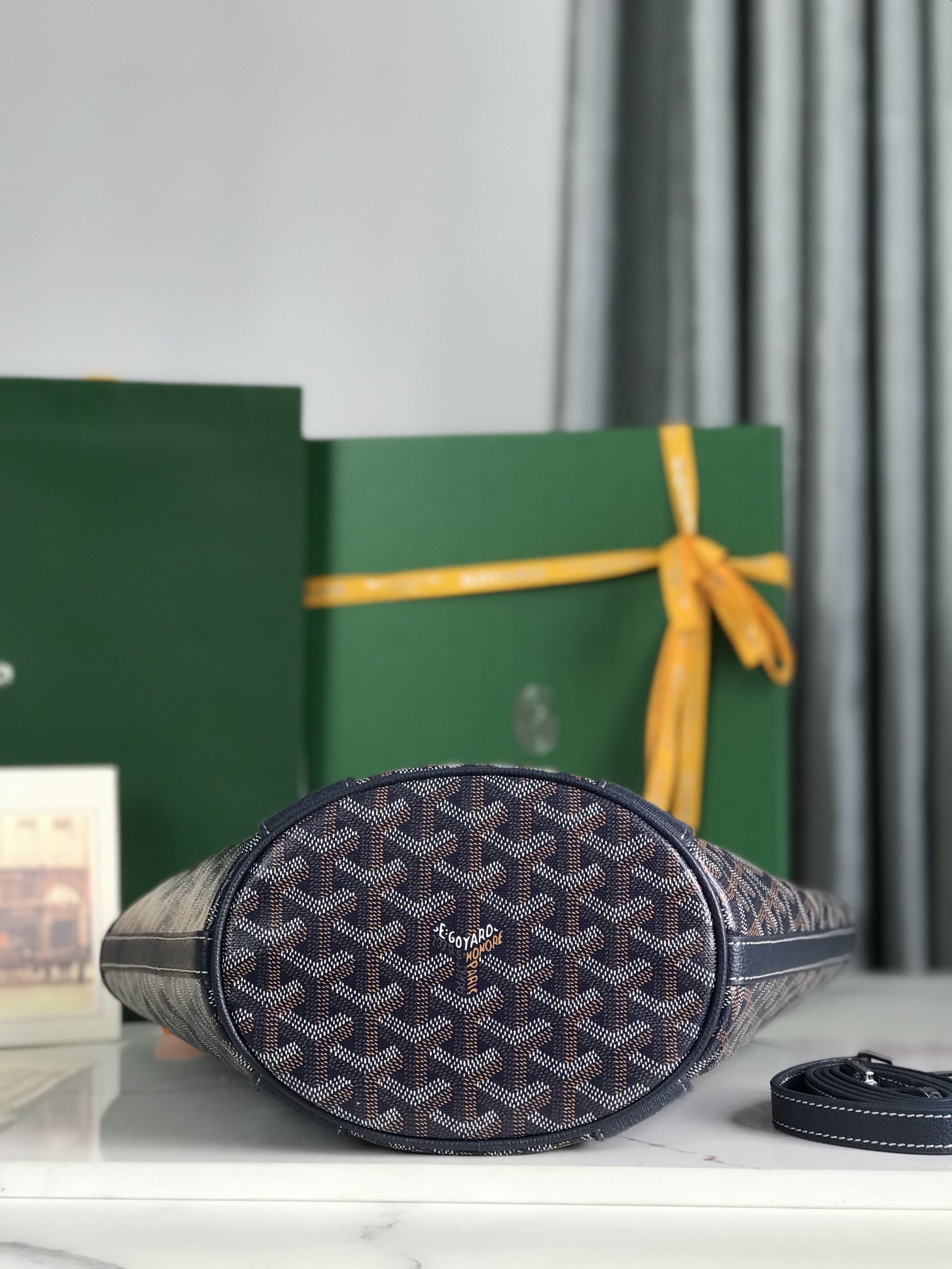 Goyard Goyardine Belharra PM Navy Blue Tote Palladium