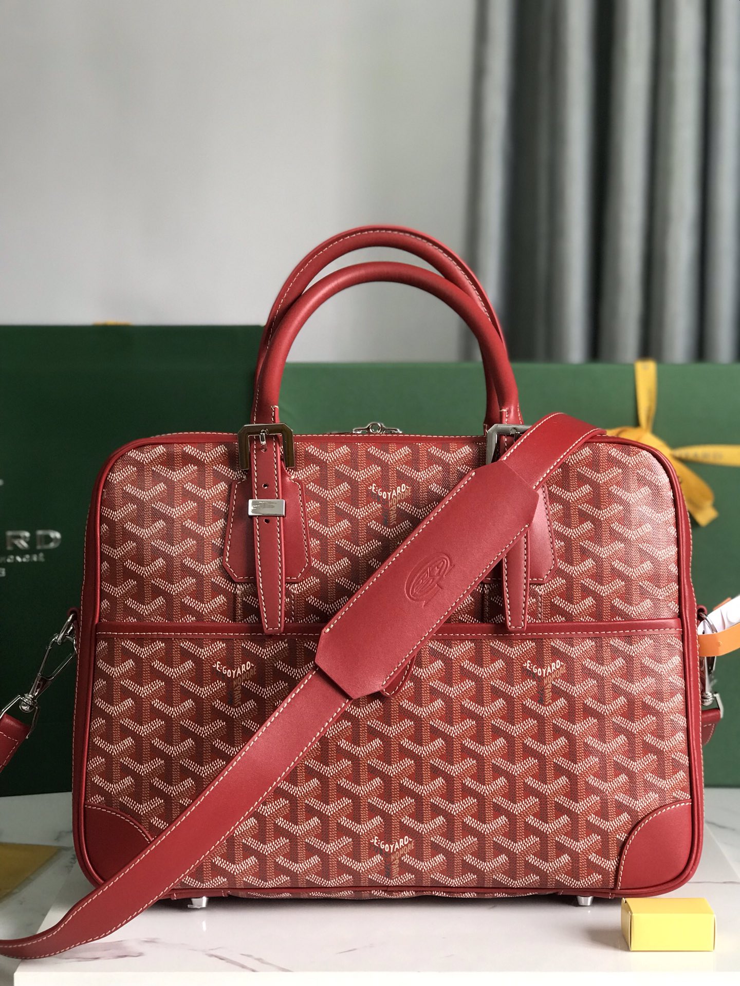 Goyard Red Coated Canvas and Leather Trim Diplomat Briefcase