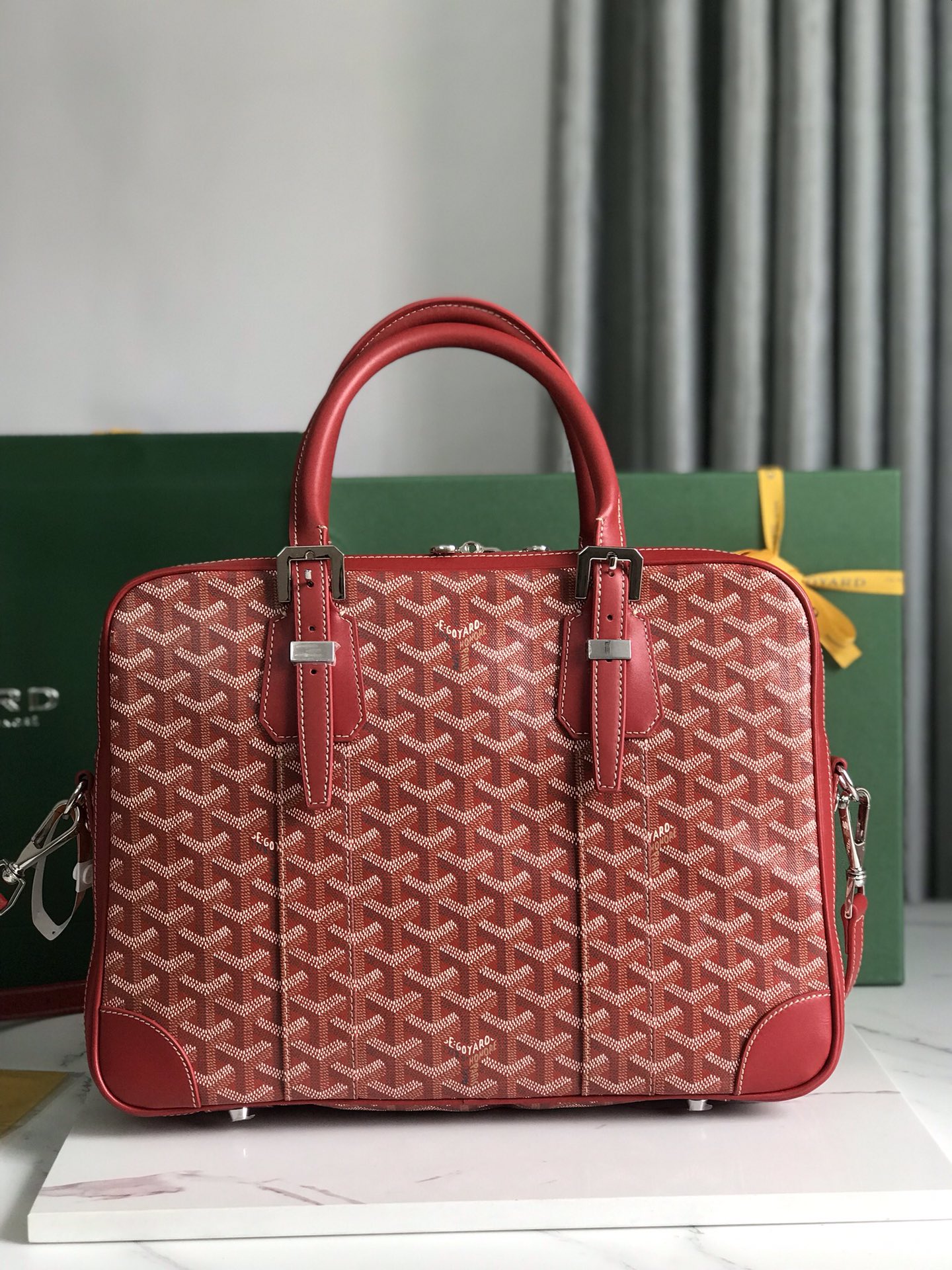 Goyard Red Coated Canvas and Leather Trim Diplomat Briefcase