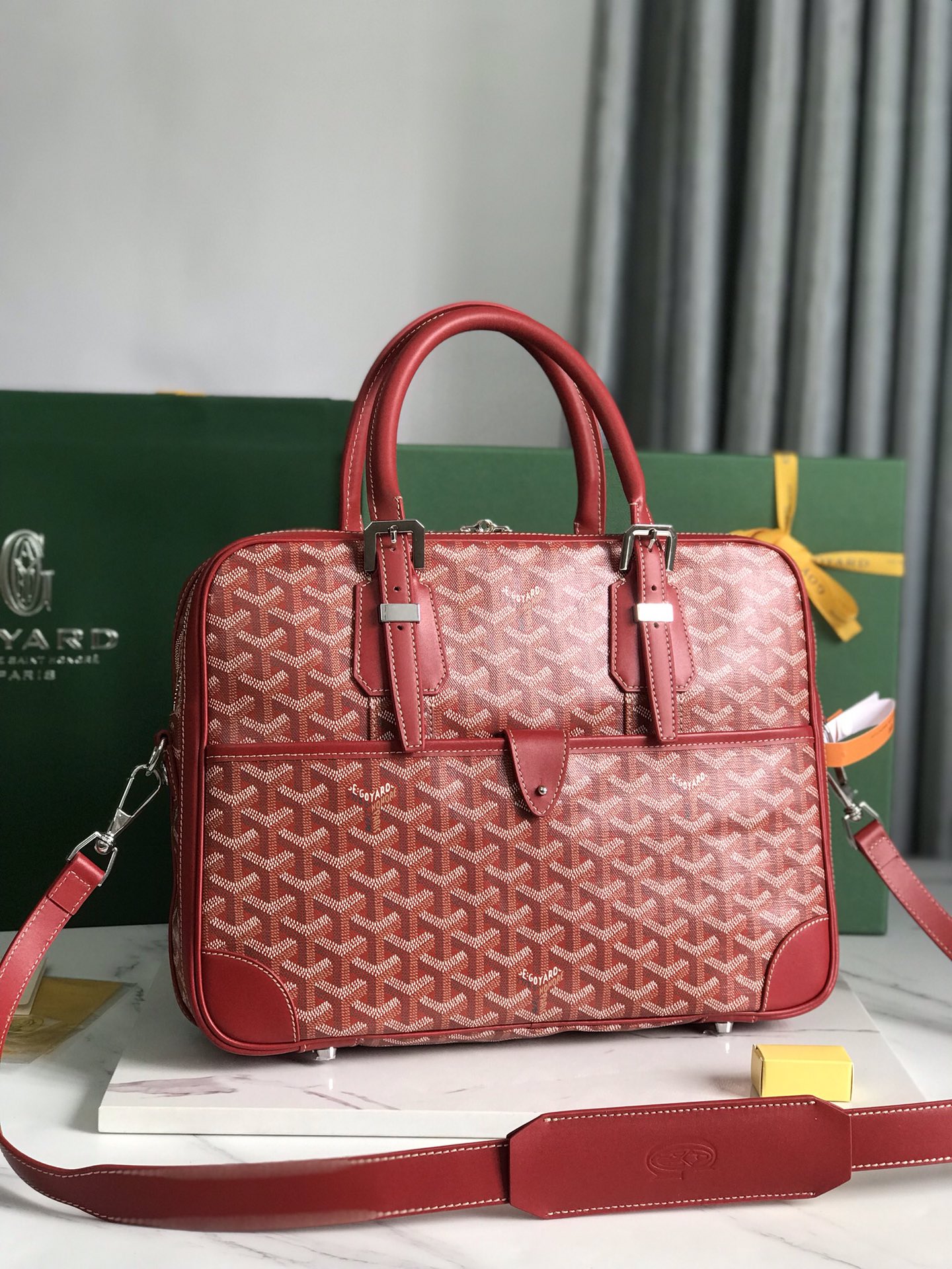 Goyard Red Coated Canvas and Leather Trim Diplomat Briefcase