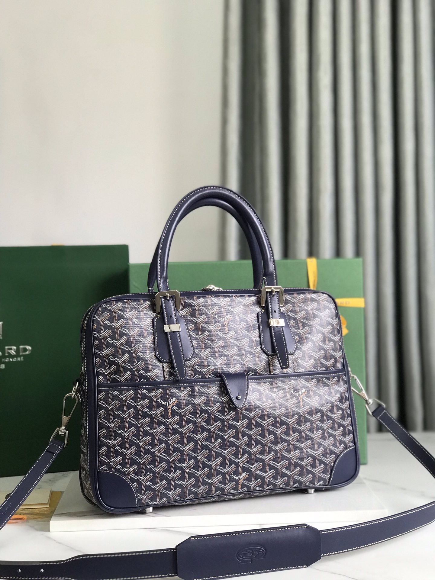 Goyard Ambassade Briefcase Coated Canvas PM Blue …
