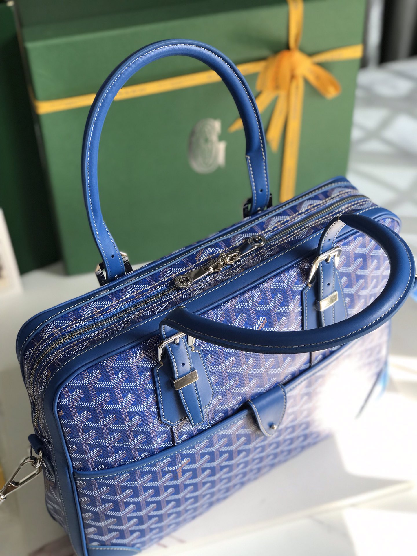 GOYARD Goyardine Ambassade PM Briefcase Sky Blue 120560