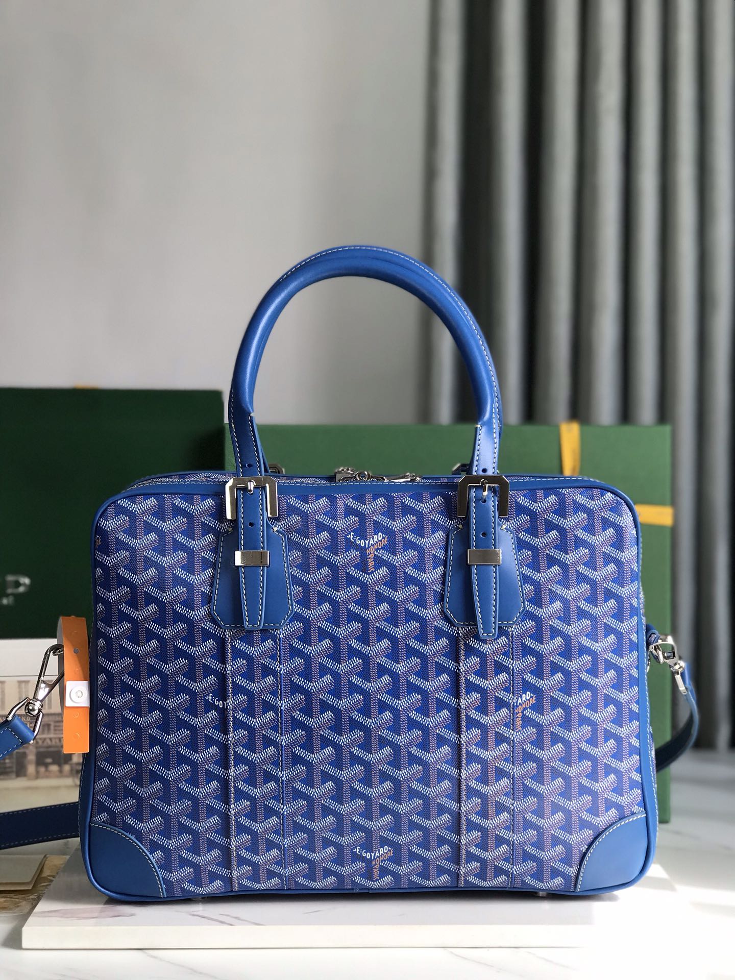 GOYARD Goyardine Ambassade PM Briefcase Sky Blue 120560