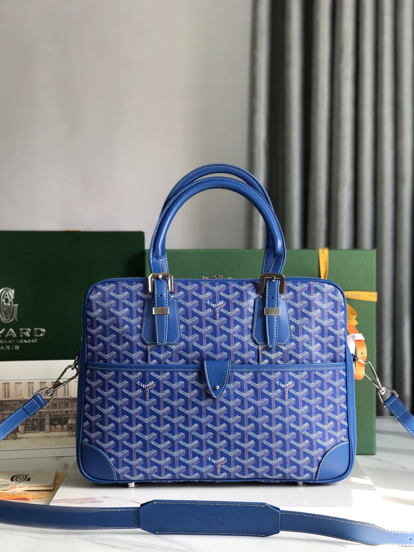 GOYARD Goyardine Ambassade PM Briefcase Sky Blue 120560