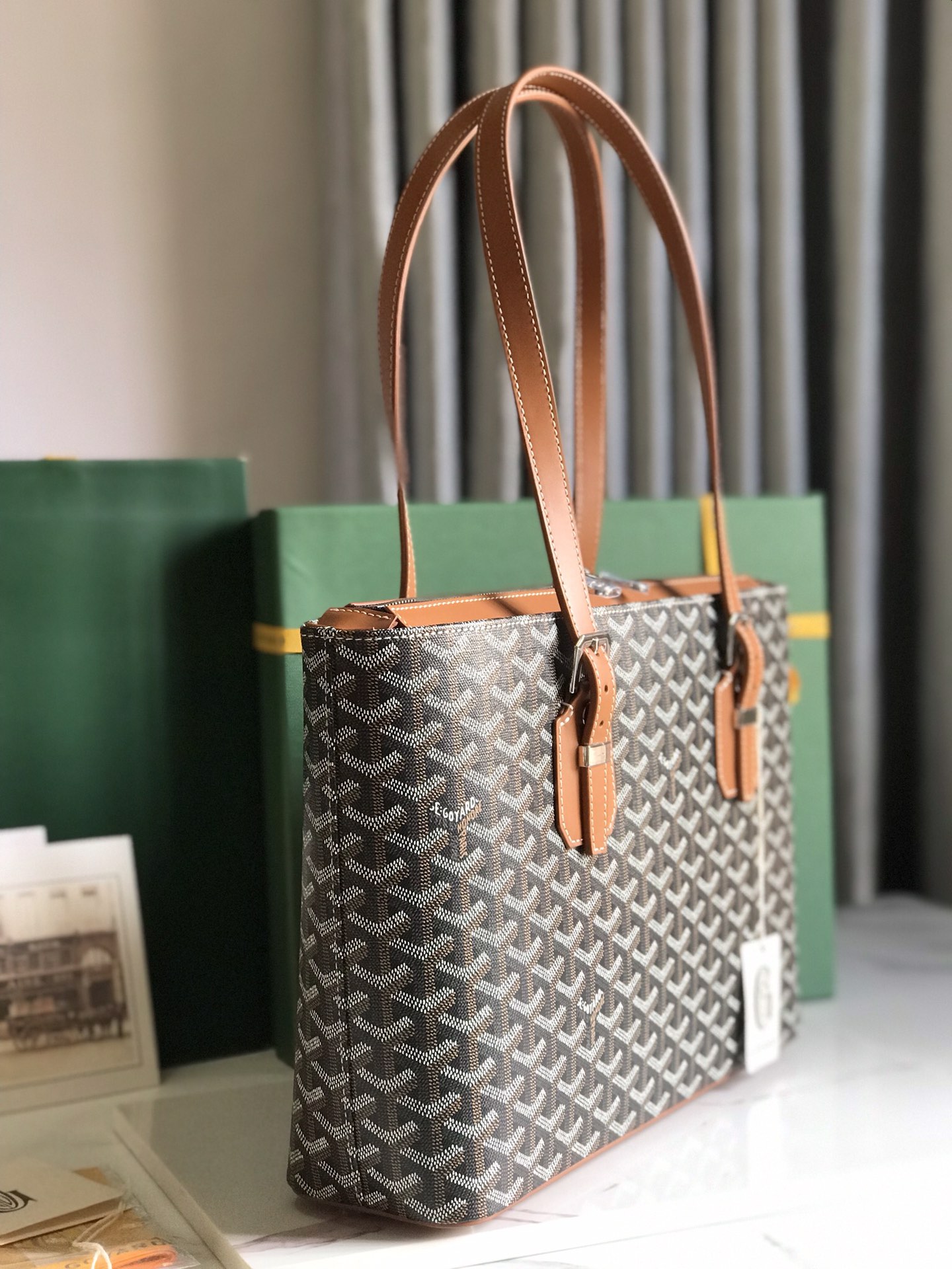 GOYARD Goyardine Sac Marie Galante MM Black Gold 117543