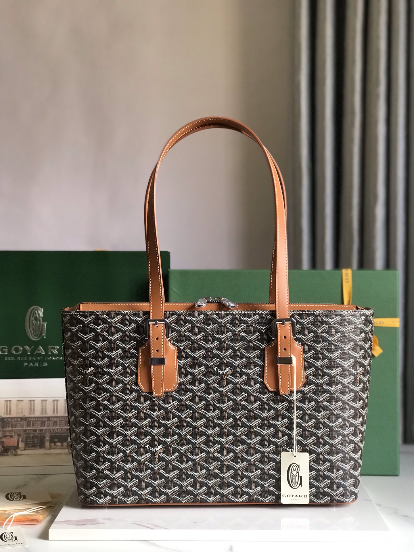 GOYARD Goyardine Sac Marie Galante MM Black Gold 117543