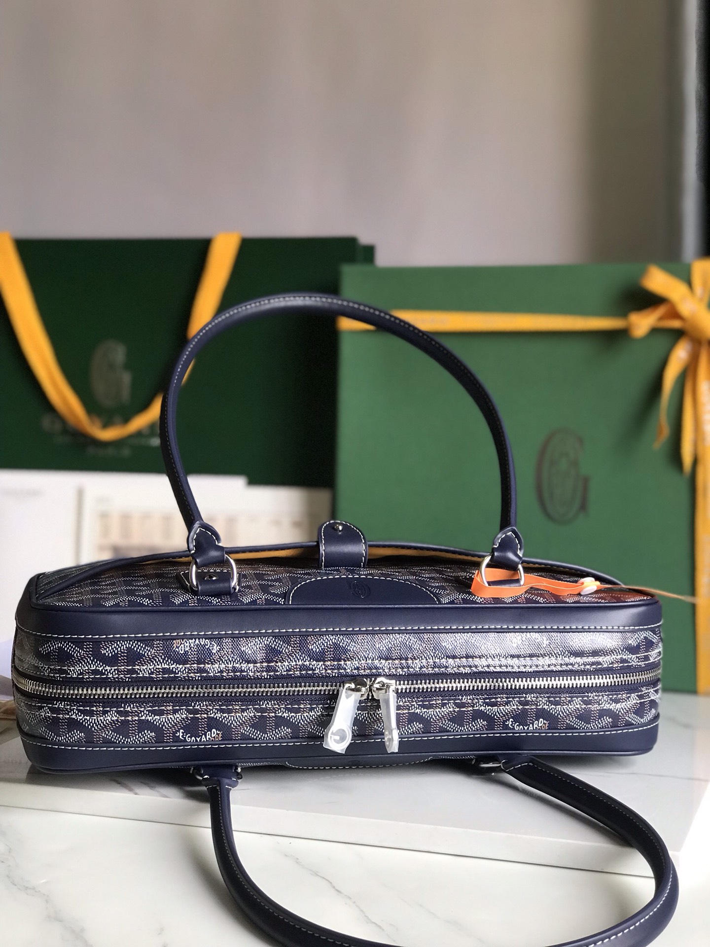 Goyard Navy Blue Goyardine Saint Martin Bag