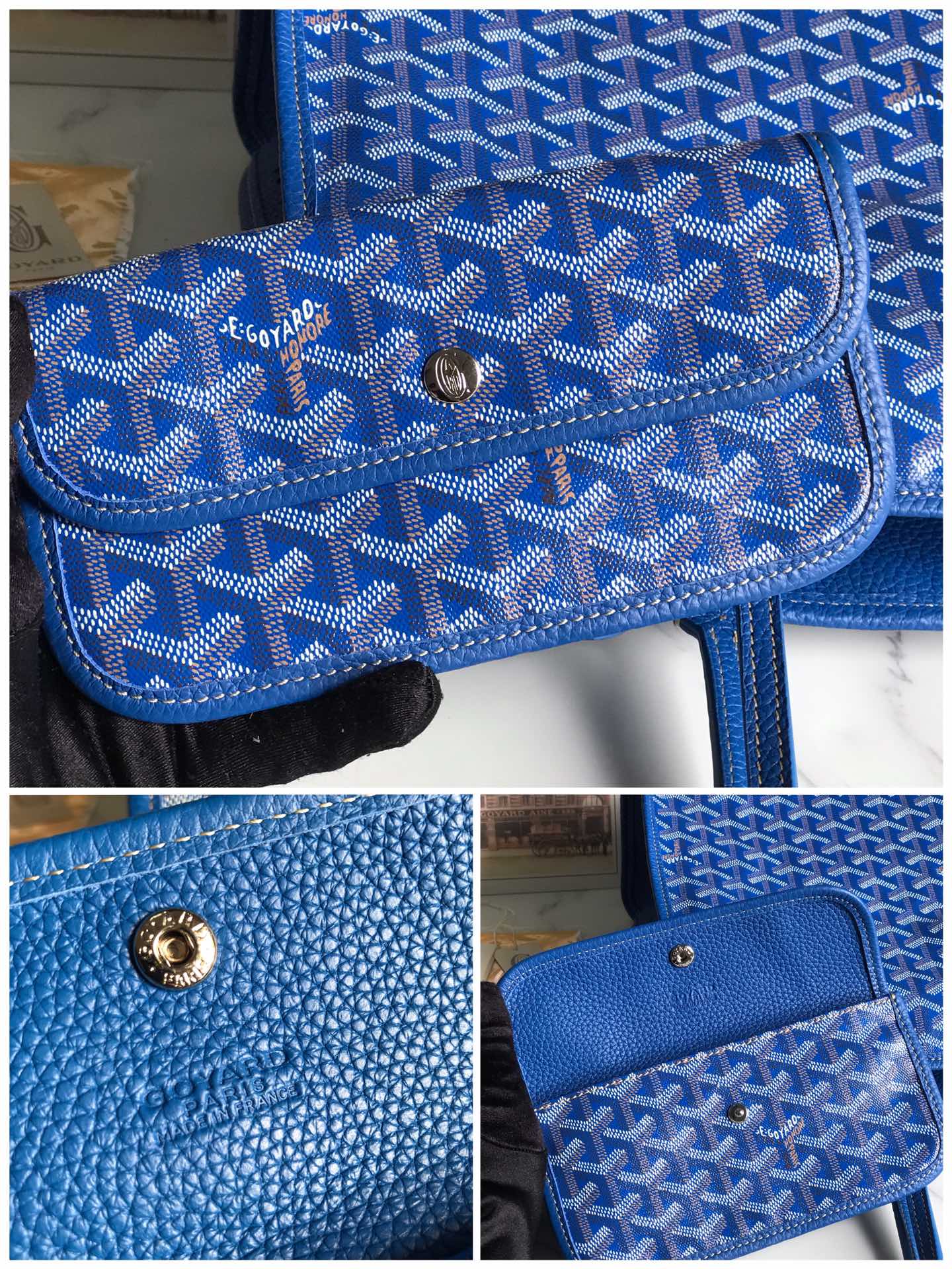 Goyard Blue Goyardine Coated Canvas and Leather