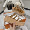 HERMES Isabella 30 Leather cork Plat form Sandals Mule Shoes brown beige
