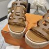 HERMES Isabella 30 Leather cork Plat form Sandals Mule Shoes brown beige