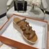 HERMES Isabella 30 Leather cork Plat form Sandals Mule Shoes brown beige