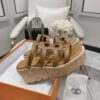 HERMES Isabella 30 Leather cork Plat form Sandals Mule Shoes brown beige