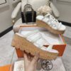 HERMES Isabella 30 Leather cork Plat form Sandals Mule Shoes H241120Z White beige